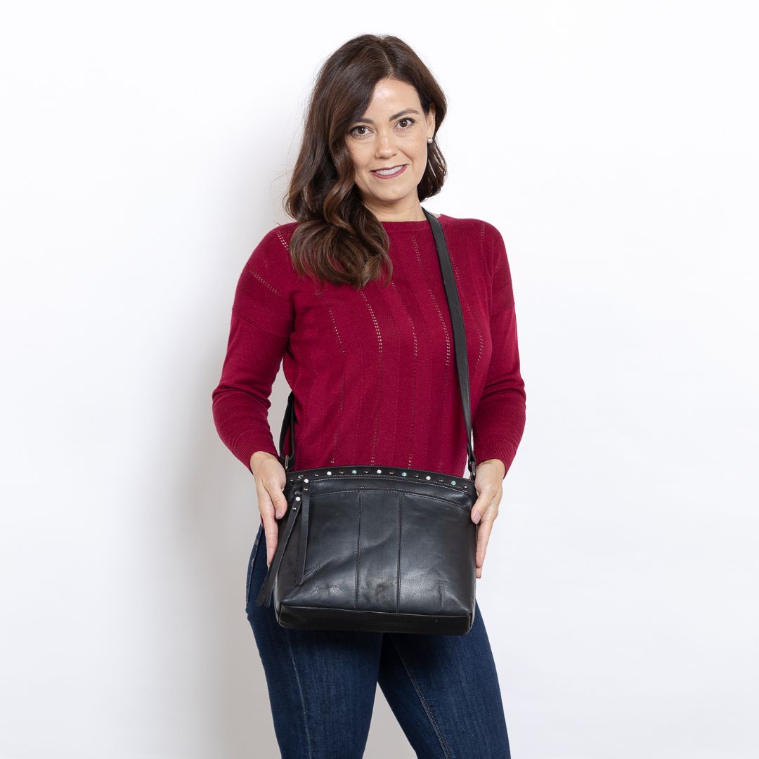 Concealed Carry Brynn Arched Leather Crossbody - Lady Conceal - Concealed Carry Purse - conceal and carry purse for women - tactical pistol bag - Locking Conceal and Carry Purse with Universal Holster for Handguns - Unique Hide Crossbody Gun and Pistol Ba