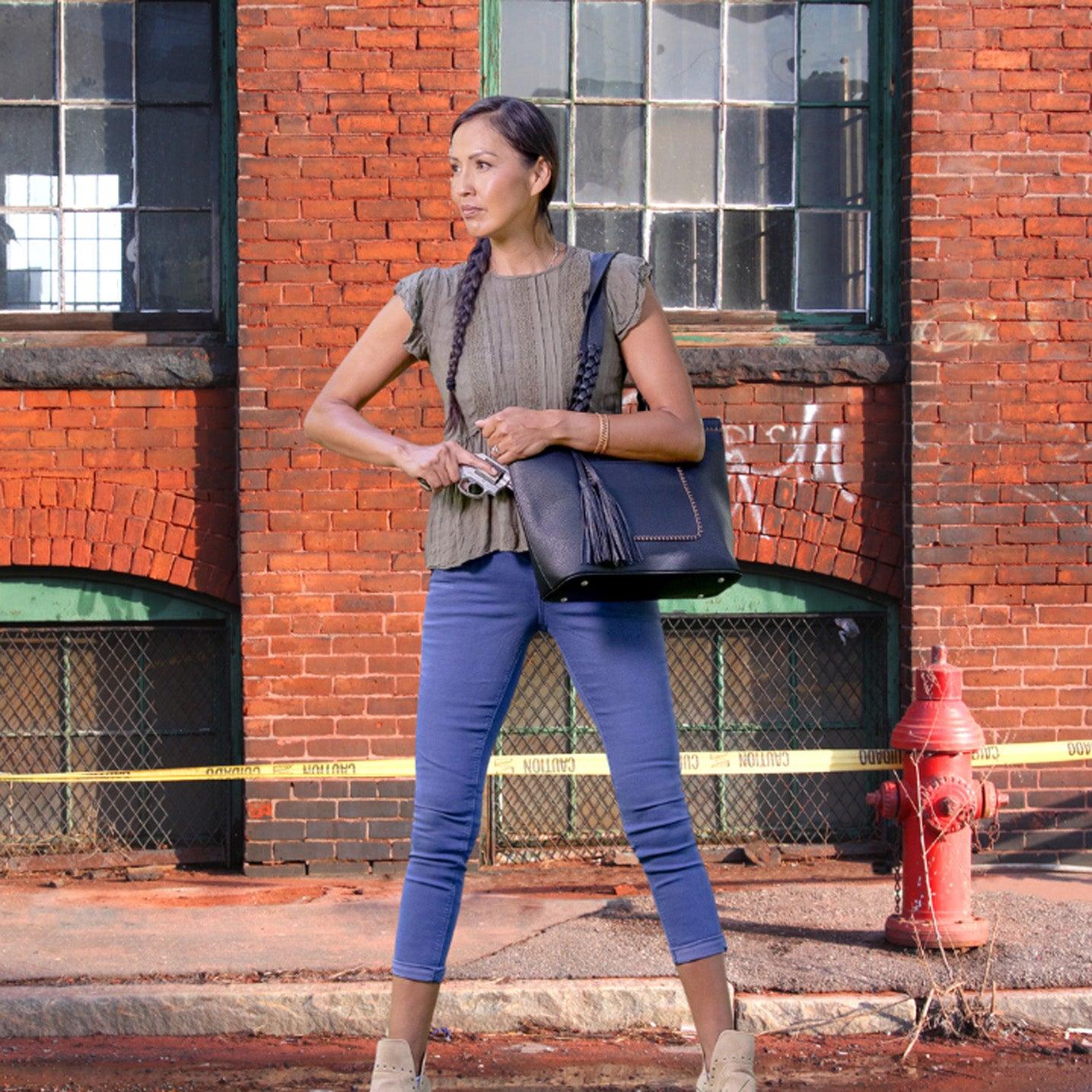 Concealed Carry Cora Tote by Lady Conceal - Locking Designer Conceal Carry Handbag for women - Locking Conceal and Carry Handbag with Universal Holster for Handguns - Unique Handbag Gun and Pistol Bag - crossbody Handbag for concealed gun carry - concealed carry Handbag gun purse with locking zipper