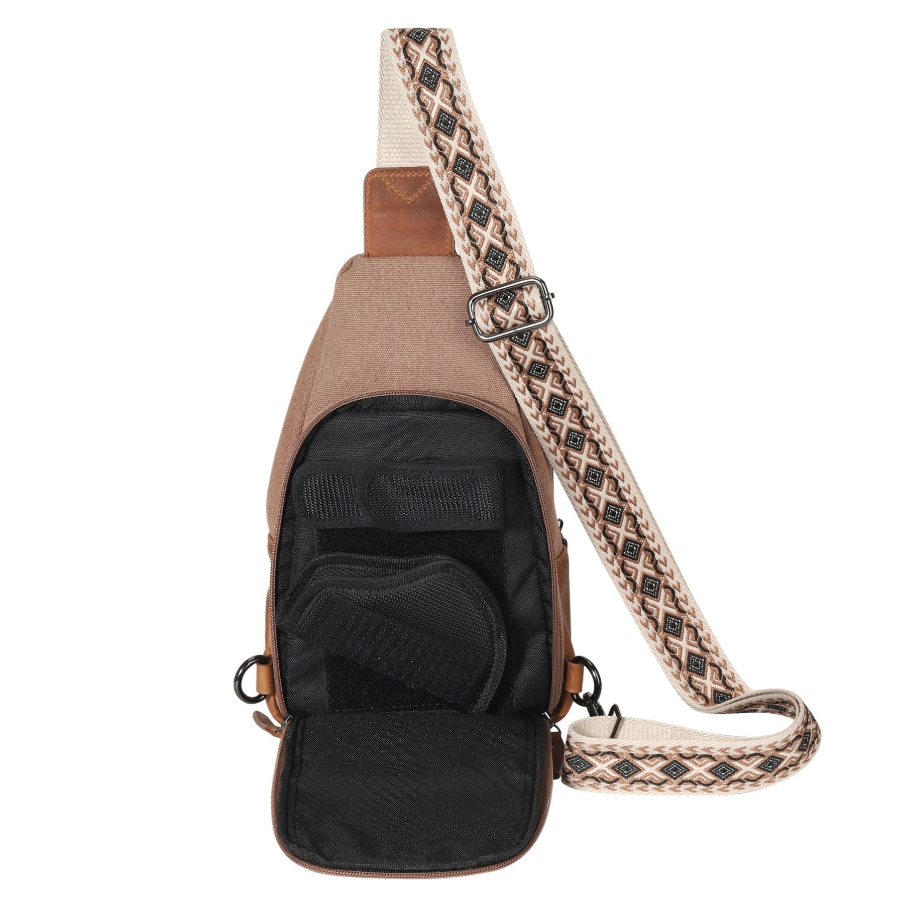 Indie canvas CCW sling, perfect travel or hiking bag with discreet firearm storage and multiple pockets