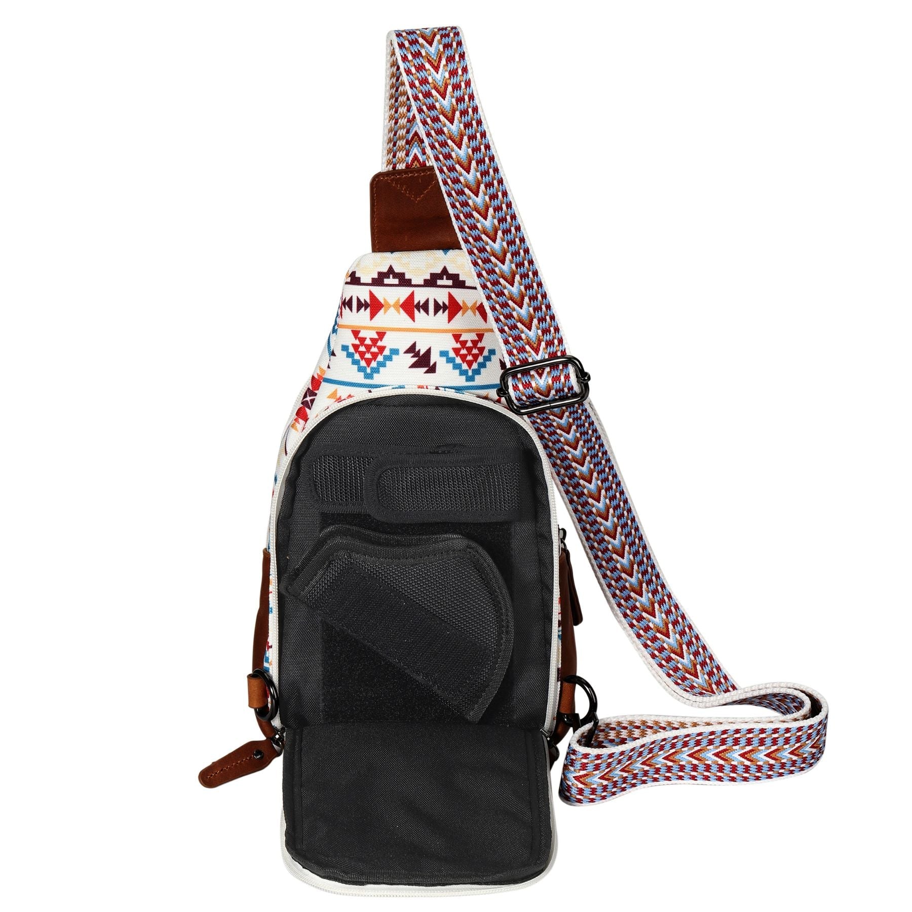 Soft gray interior concealed bag, Indie sling crossbody with organization for cards, keys, and defense tools