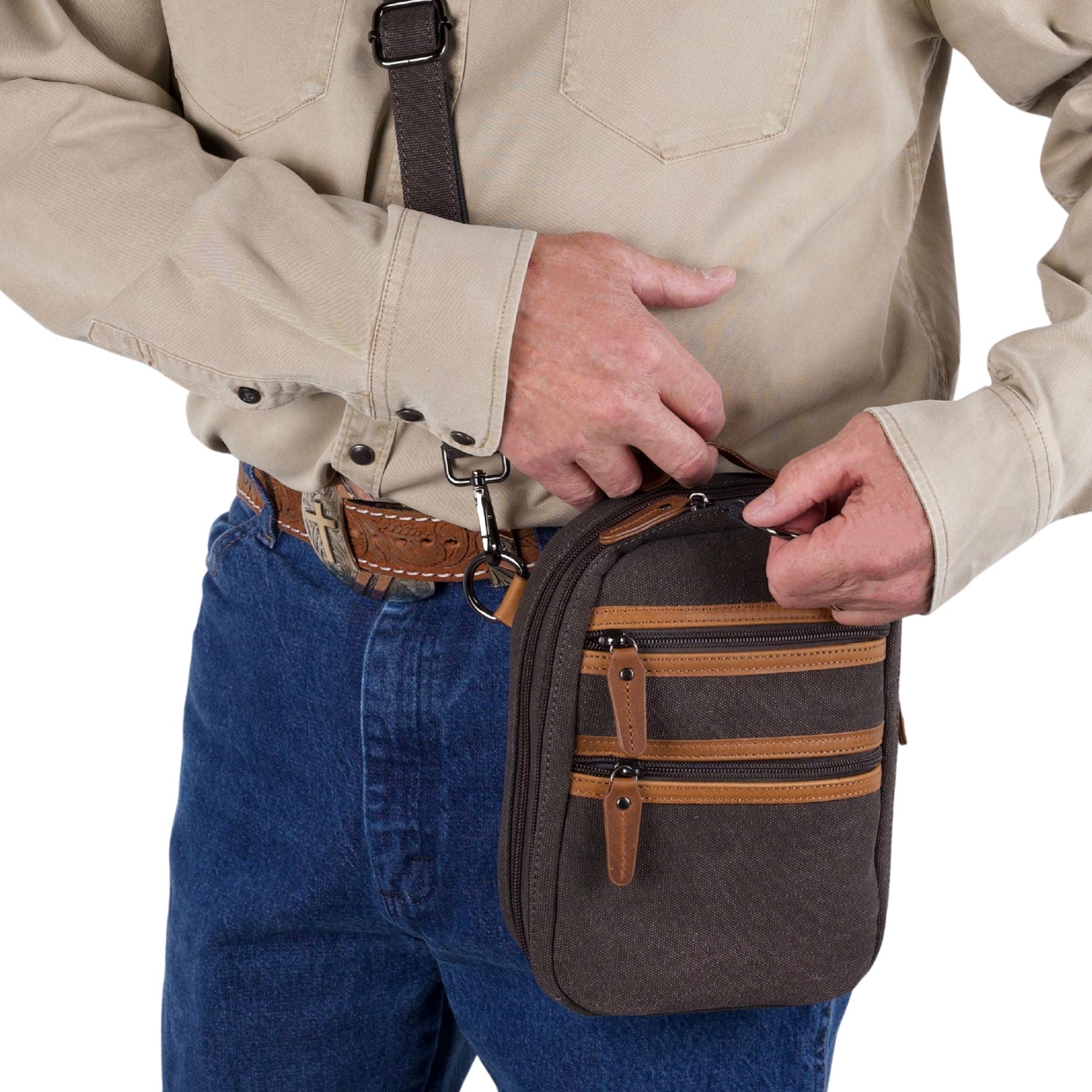 actical unisex Jax bag, concealed carry crossbody with secure canvas, Velcro holster