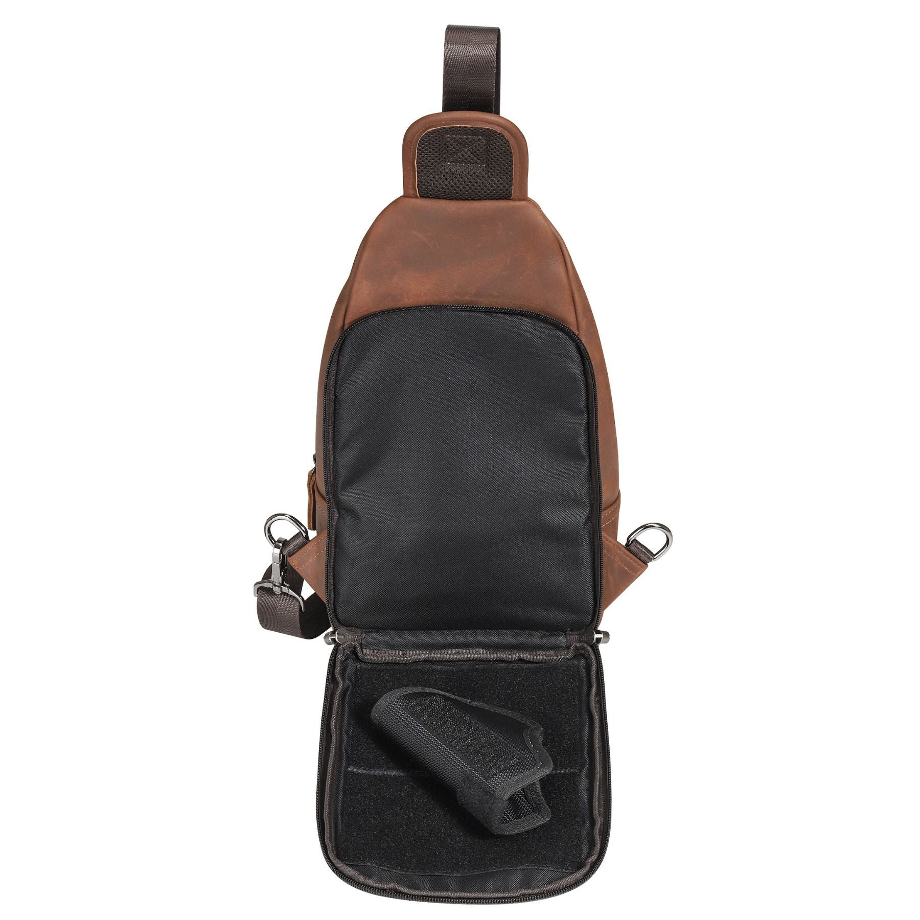 Tactical concealed carry leather sling, DS Conceal Xander bag with spare mag space and key strap