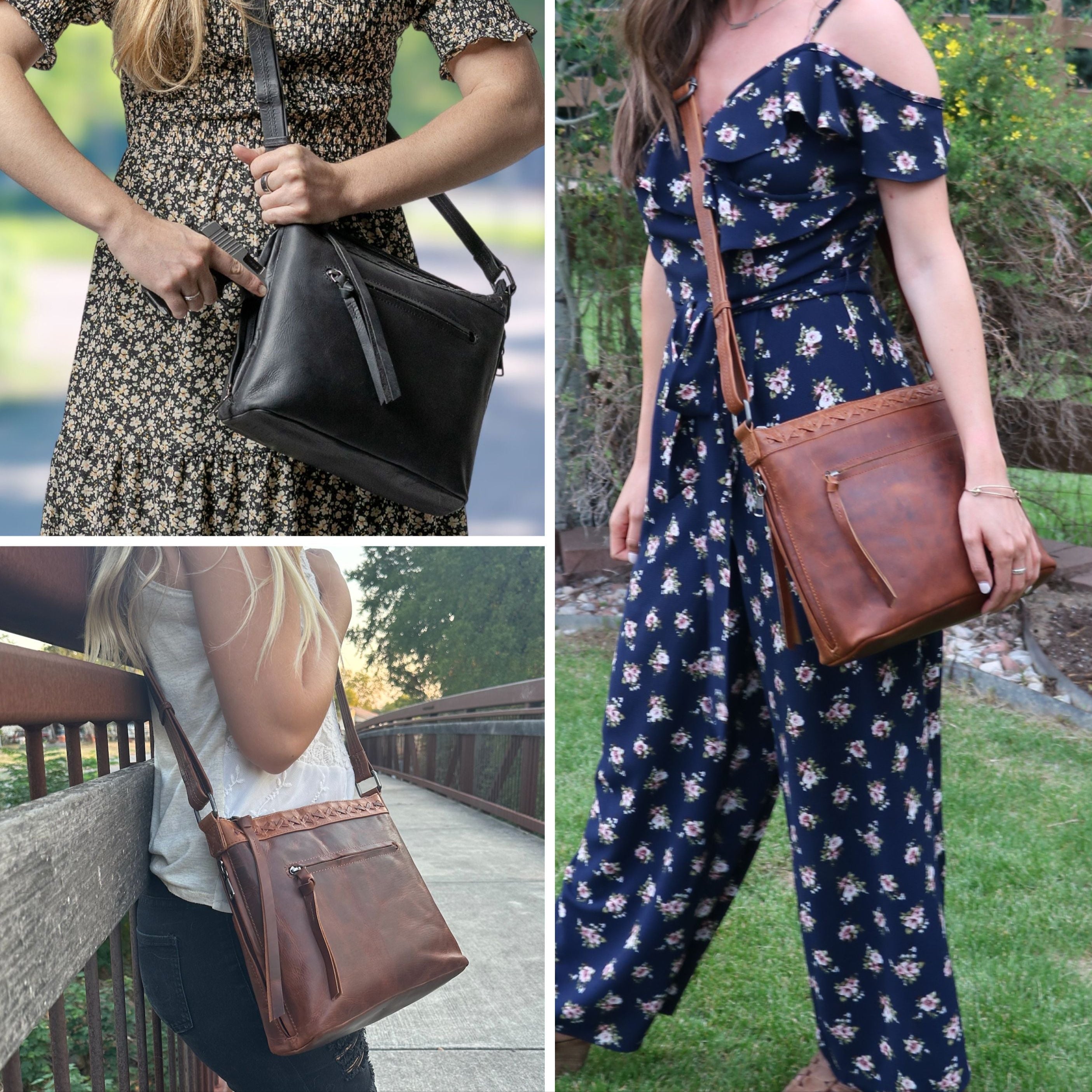 Concealed Carry Crossbody Purse for Women - Faith Leather Crossbody by Lady Conceal - Designer Leather Crossbody CCW Bag - Locking Conceal and Carry Purse with Universal Holster for Handguns - Crossbody Gun and Pistol Bag - concealed carry crossbody Faith leather gun purse with locking zipper