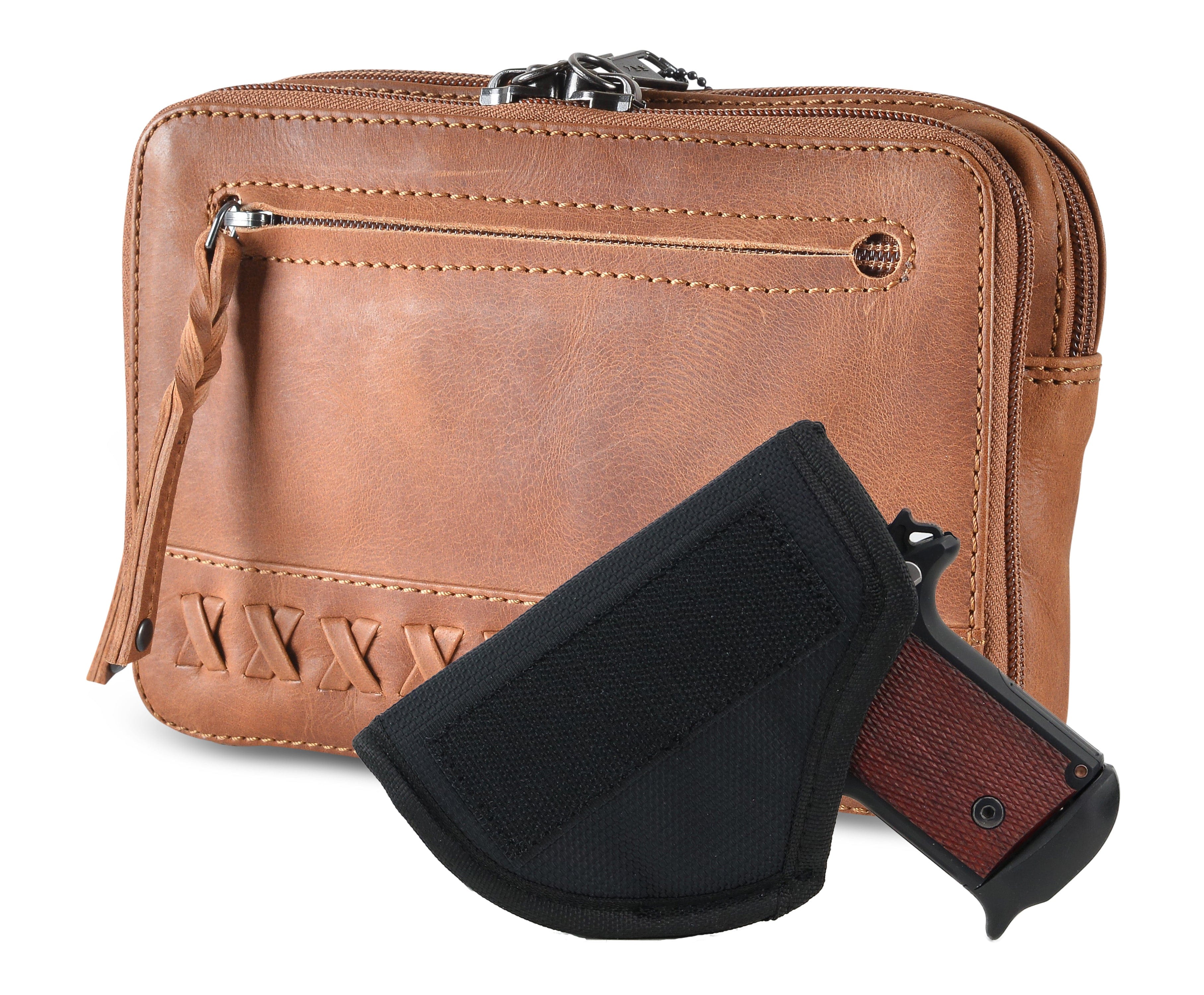 Concealed Carry Kailey Leather Purse Pack - Lady Conceal - Concealed Carry Purse - most popular crossbody bag - crossbody handgun bag - crossbody bags for everyday use - Lady Conceal - Unique Hide Purse - Locking YKK Purse - Fanny Pack for Gun and Pistol - Easy CCW - Fast Draw Bag - Secure Gun Bag