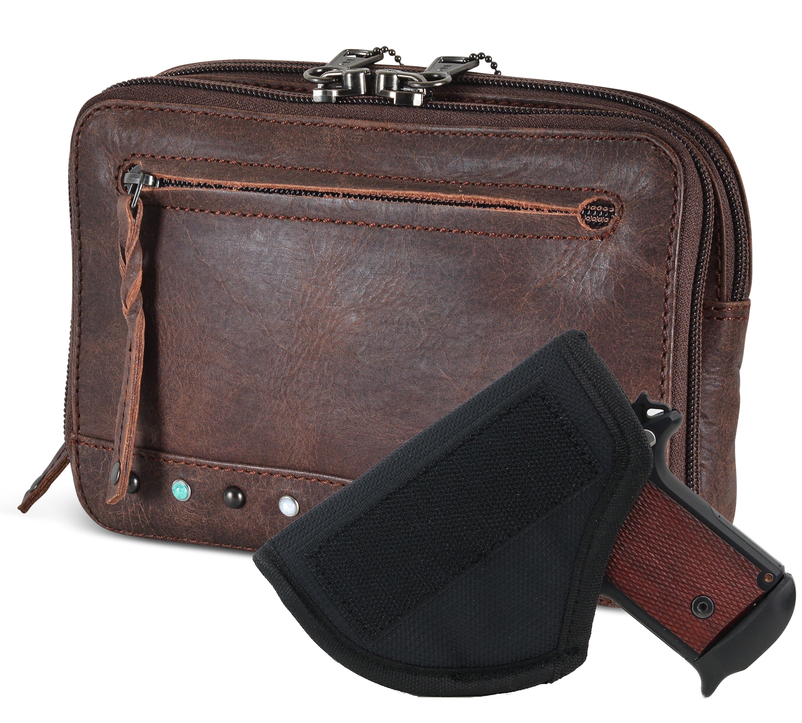Concealed Carry Kailey Leather Purse Pack - Lady Conceal - Concealed Carry Purse - most popular crossbody bag - crossbody handgun bag - crossbody bags for everyday use - Lady Conceal - Unique Hide Purse - Locking YKK Purse - Fanny Pack for Gun and Pistol - Easy CCW - Fast Draw Bag - Secure Gun Bag
