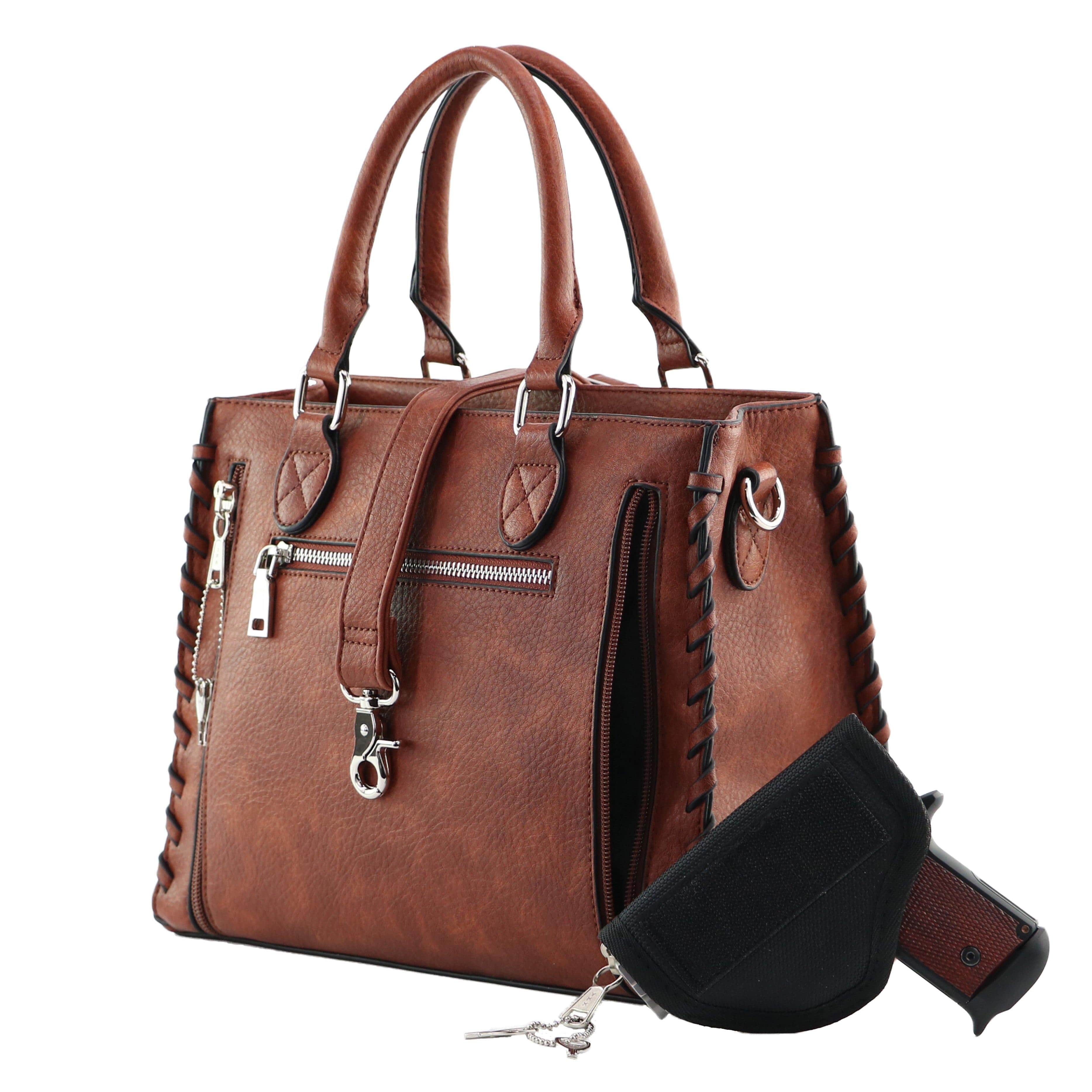 Concealed Carry Ann Satchel by Lady Conceal - Designer Luxury Conceal Carry Handbag - YKK Locking Zippers and Universal Handbag Gun and Pistol Bag - crossbody Handbag for concealed gun carry - concealed carry Handbag Ann Satchel gun Handbag - concealed carry gun Handbag