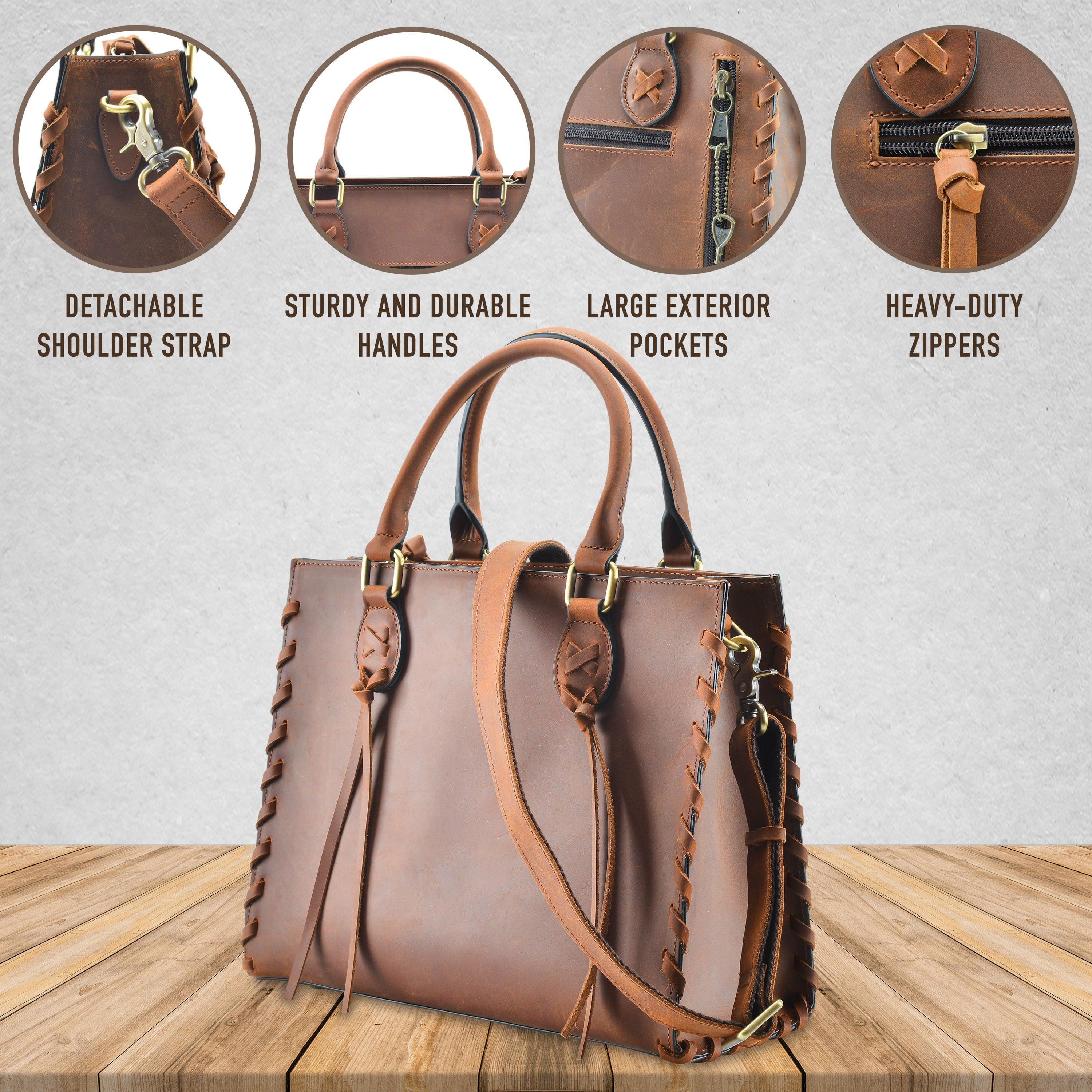 Concealed Carry Emma Leather Satchel - Designer Concealed Carry Purse - YKK Locking Purse with Universal Holster - Leather Bag For Gun Owners - Easy Conceal Carry - CCW Purse for Women - Conceal and Carry purse for Handgun - Designer Luxury Conceal Carry Handbag - Handbag Gun and Pistol Bag - Handbag for concealed gun - Hidden Gun Bag