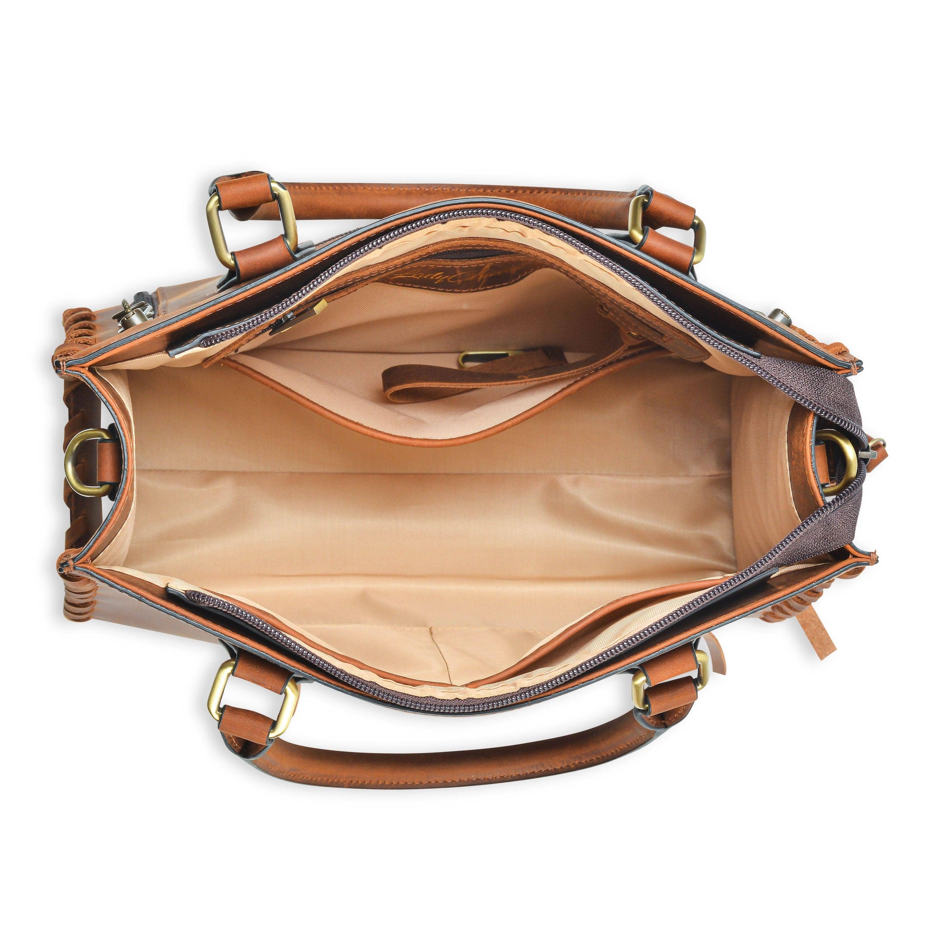 Concealed Carry Emma Leather Satchel - Designer Concealed Carry Purse - YKK Locking Purse with Universal Holster - Leather Bag For Gun Owners - Easy Conceal Carry - CCW Purse for Women - Conceal and Carry purse for Handgun - Designer Luxury Conceal Carry Handbag - Handbag Gun and Pistol Bag - Handbag for concealed gun - Hidden Gun Bag