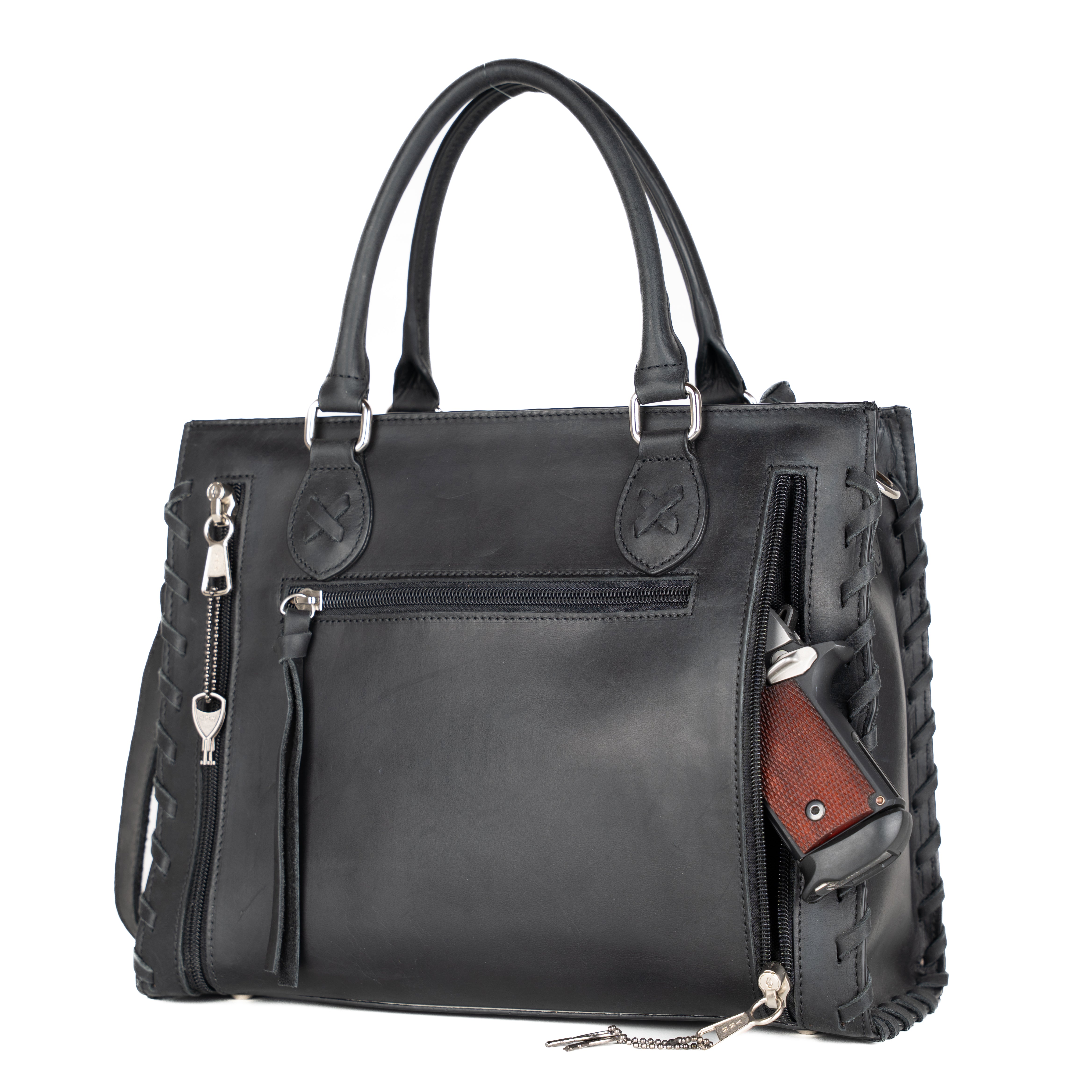 Concealed Carry Emma Leather Satchel - Designer Concealed Carry Purse - YKK Locking Purse with Universal Holster - Leather Bag For Gun Owners - Easy Conceal Carry - CCW Purse for Women - concealed carry Handbag for woman - Conceal and Carry purse for Hand