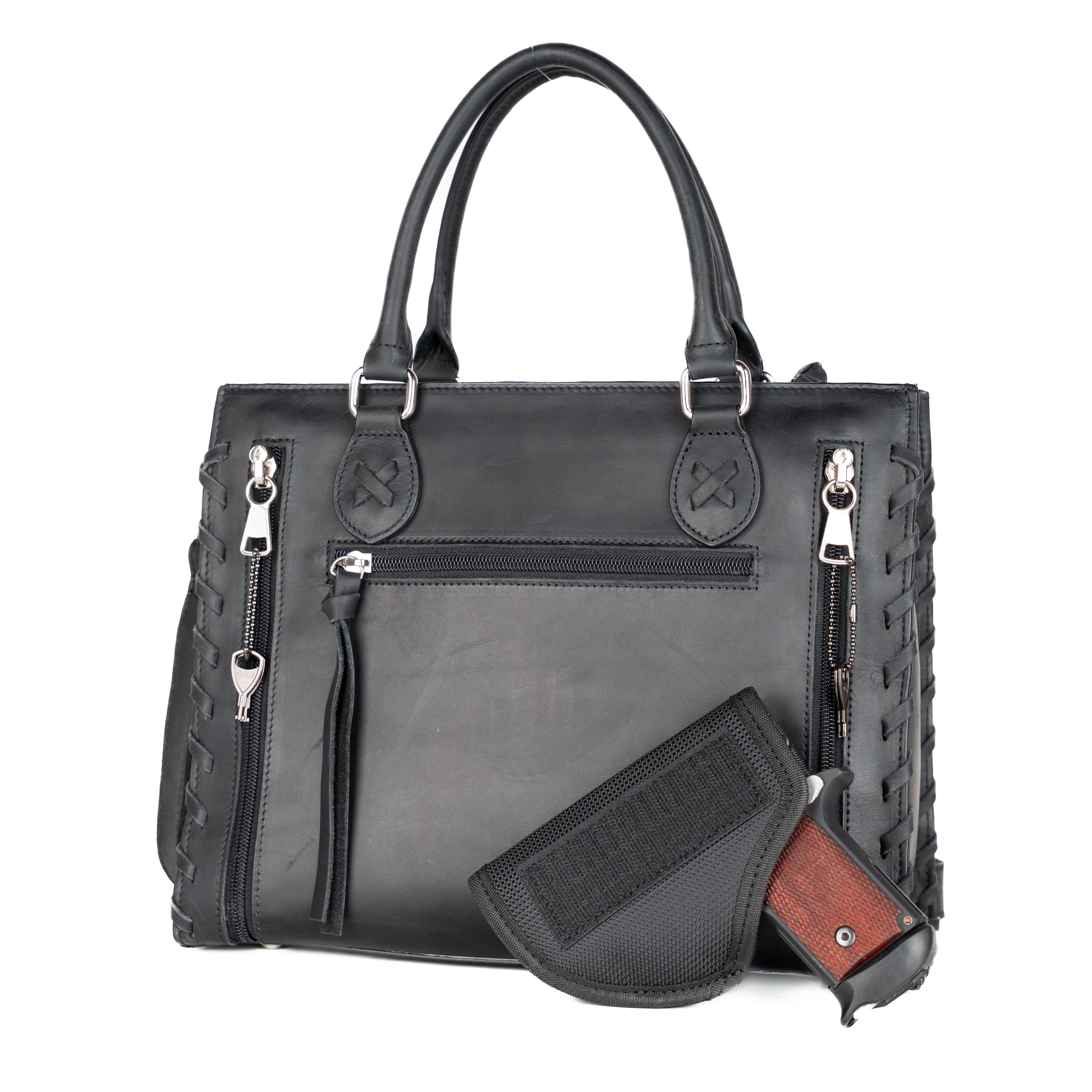 Concealed Carry Emma Leather Satchel - Designer Concealed Carry Purse - YKK Locking Purse with Universal Holster - Leather Bag For Gun Owners - Easy Conceal Carry - CCW Purse for Women - concealed carry Handbag for woman - Conceal and Carry purse for Hand