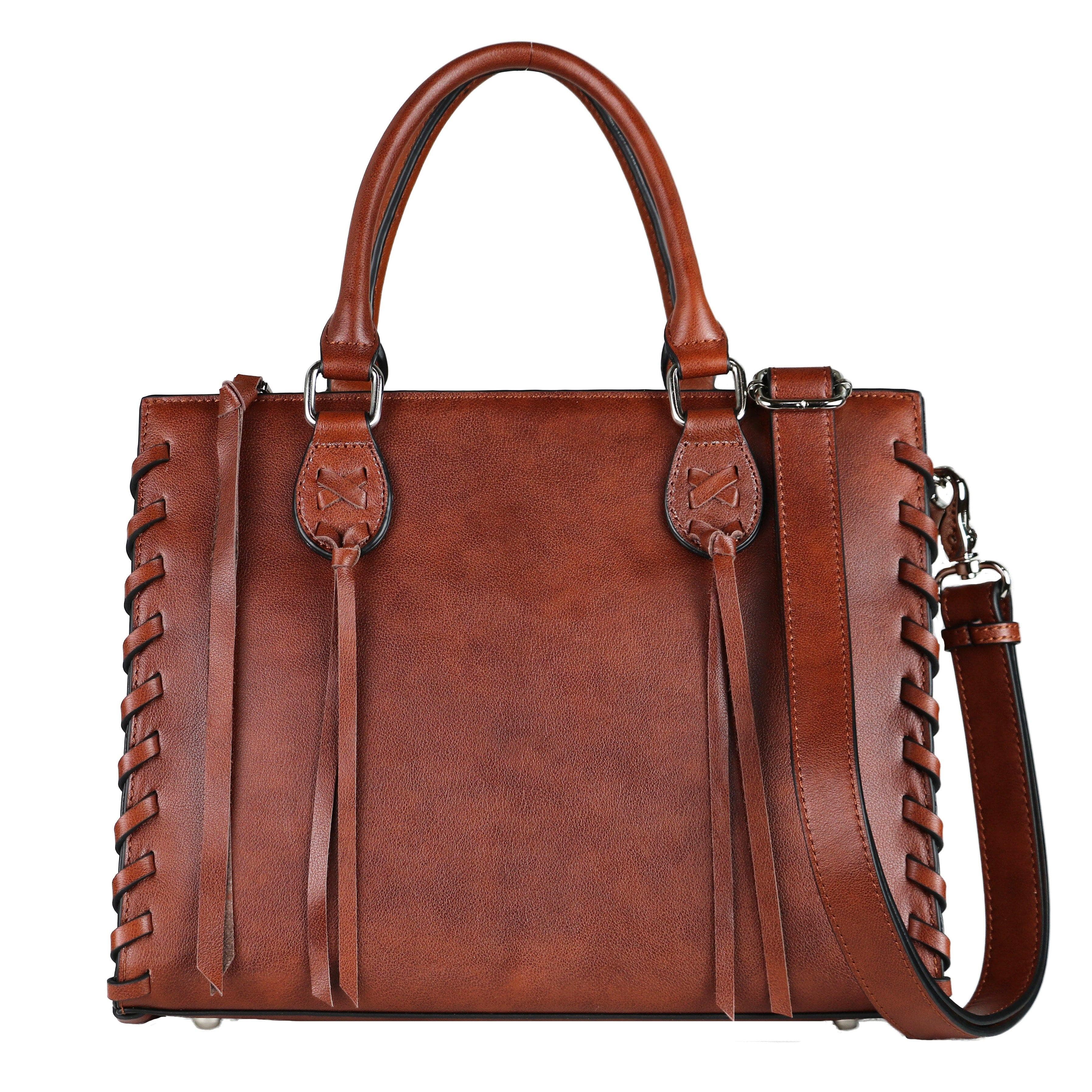 Concealed Carry Emma Leather Satchel - Designer Concealed Carry Purse - YKK Locking Purse with Universal Holster - Leather Bag For Gun Owners - Easy Conceal Carry - CCW Purse for Women - Conceal and Carry purse for Handgun - Designer Luxury Conceal Carry Handbag - Handbag Gun and Pistol Bag - Handbag for concealed gun - Hidden Gun Bag