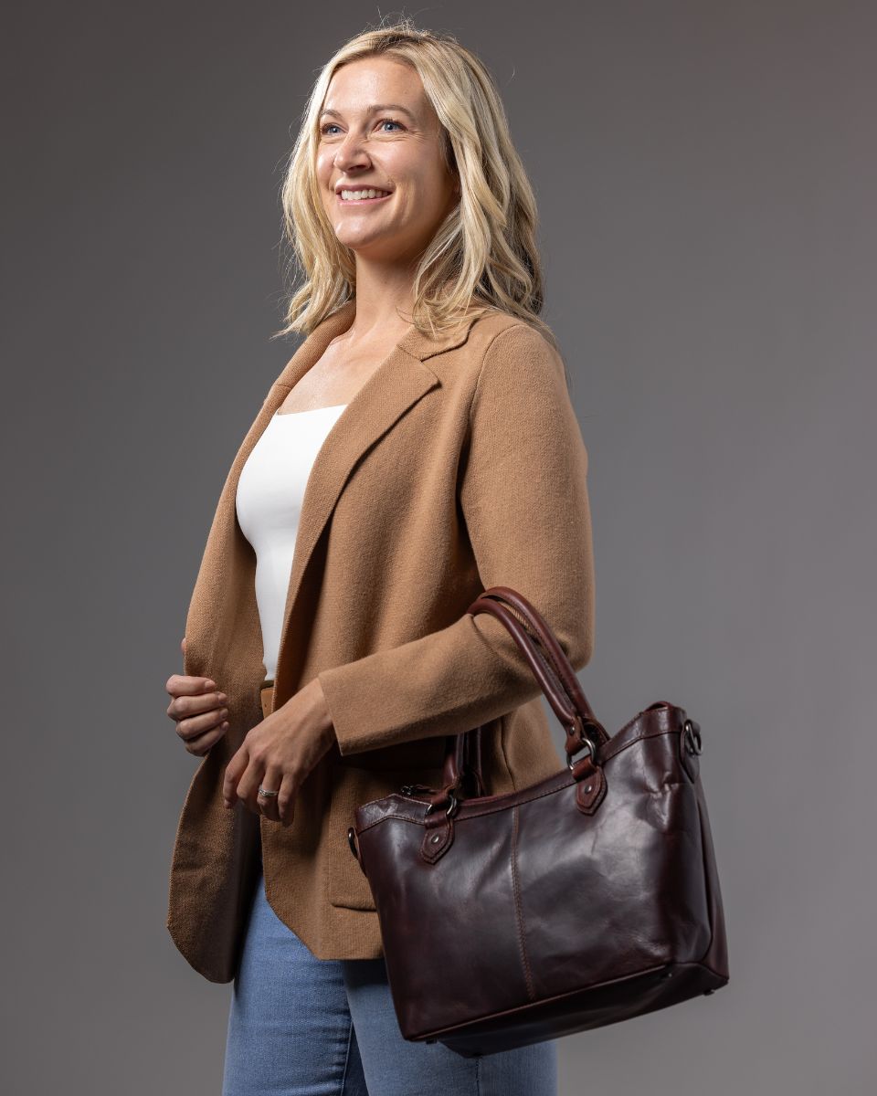 oncealed Carry Sadie Leather Satchel by Lady Conceal - Lady Conceal - designer purses - black designer purse - designer purse brands - designer backpack purse - designer purse sale - womens designer purse sale - designer purses black friday sale - black and white designer purse - black crossbody purse designer - black owned purse designers - woman designer purse - designer purses for women