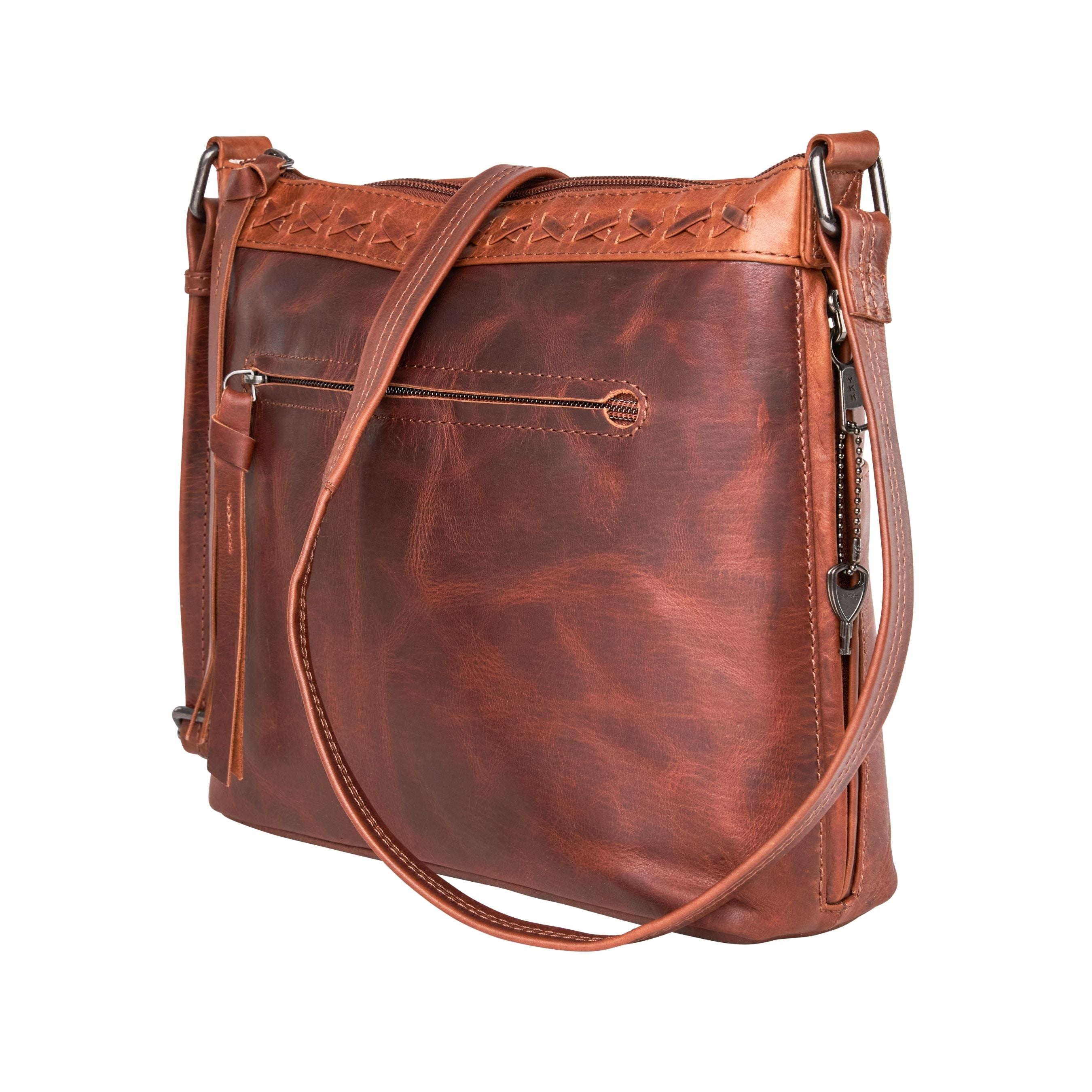 Concealed Carry Crossbody Purse for Women - Faith Leather Crossbody by Lady Conceal - Designer Leather Crossbody CCW Bag - Locking Conceal and Carry Purse with Universal Holster for Handguns - Crossbody Gun and Pistol Bag - concealed carry crossbody Faith leather gun purse with locking zipper