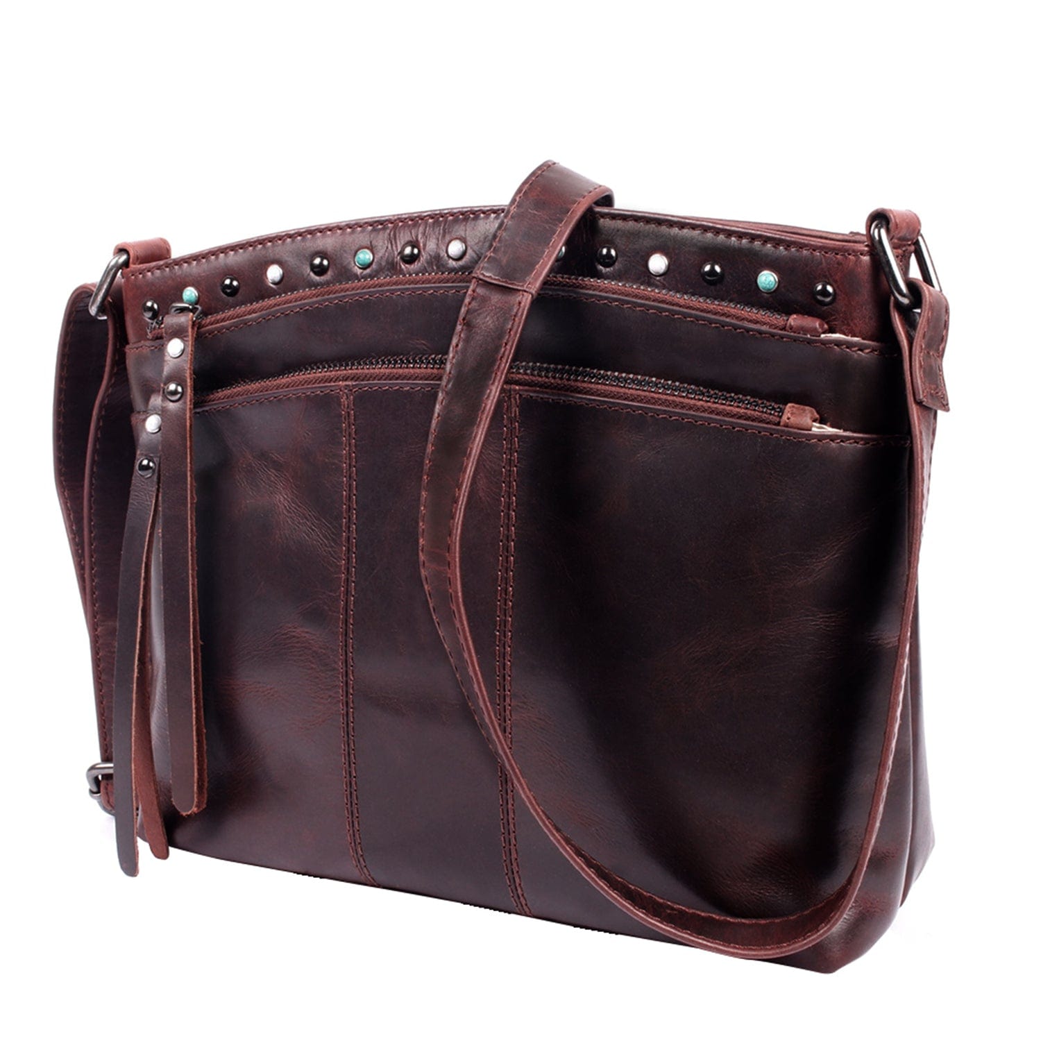 Concealed Carry Brynn Arched Leather Crossbody - Lady Conceal - Concealed Carry Purse - conceal and carry purse for women - tactical pistol bag - Locking Conceal and Carry Purse with Universal Holster for Handguns - Unique Hide Crossbody Gun and Pistol Bag
