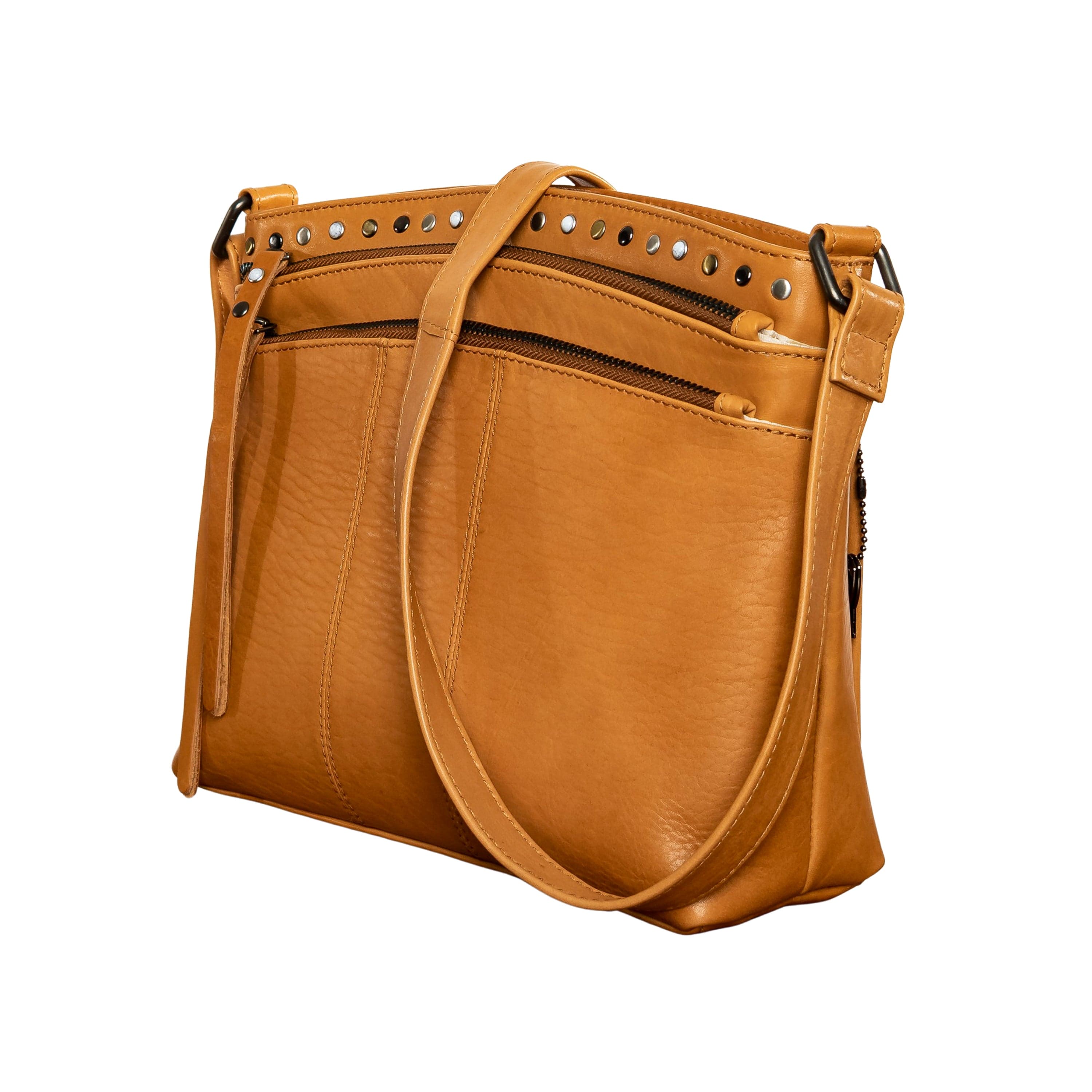 Concealed Carry Brynn Arched Leather Crossbody - Lady Conceal - Concealed Carry Purse - conceal and carry purse for women - tactical pistol bag - Locking Conceal and Carry Purse with Universal Holster for Handguns - Unique Hide Crossbody Gun and Pistol Bag