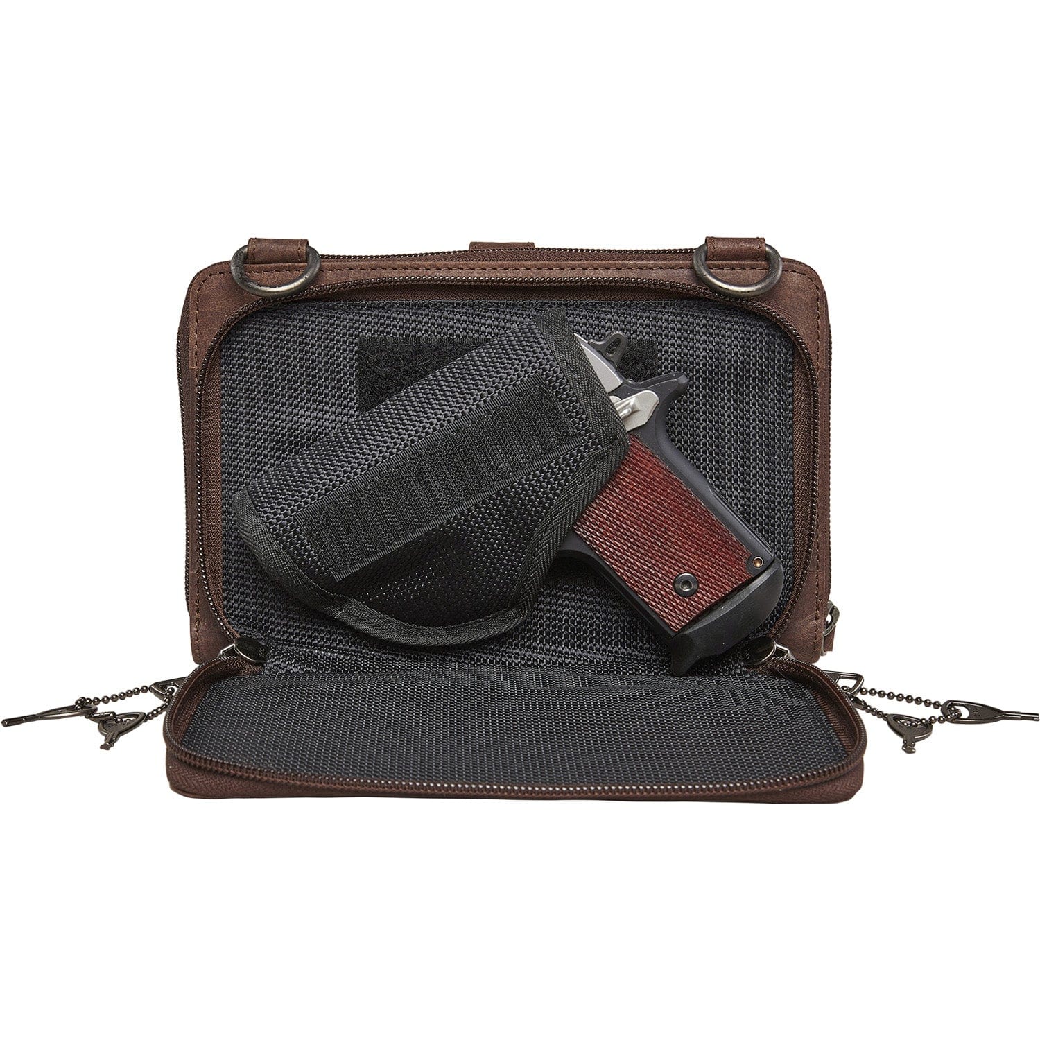 Concealed Carry Millie Leather Crossbody Organizer - YKK Locking with Universal Holster for Pistol - Lightweight Concealed Carry - CCW Pistol Bag - Women Conceal Carry - crossbody handgun bag - crossbody bags for everyday use - Lady Conceal - Unique Hide Purse - Locking YKK Purse - Fanny Pack for Gun and Pistol - Easy CCW - Fast Draw Bag - Secure Gun Bag