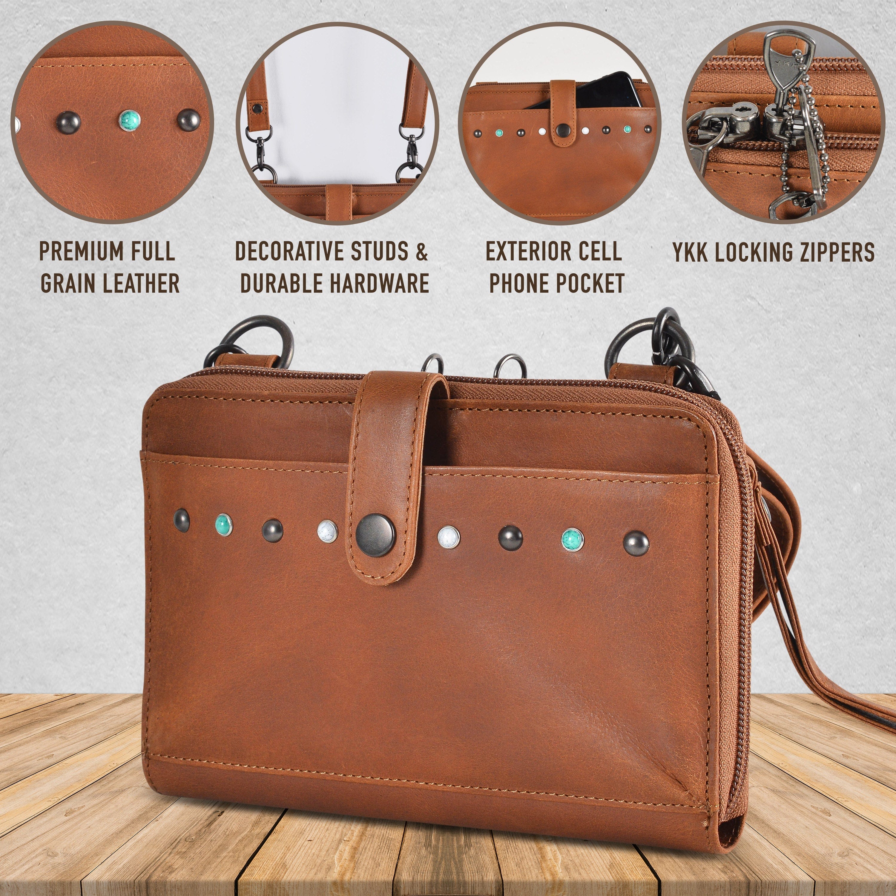 Concealed Carry Millie Leather Crossbody Organizer - YKK Locking with Universal Holster for Pistol - Lightweight Concealed Carry - CCW Pistol Bag - Women Conceal Carry - crossbody handgun bag - crossbody bags for everyday use - Lady Conceal - Unique Hide Purse - Locking YKK Purse - Fanny Pack for Gun and Pistol - Easy CCW - Fast Draw Bag - Secure Gun Bag