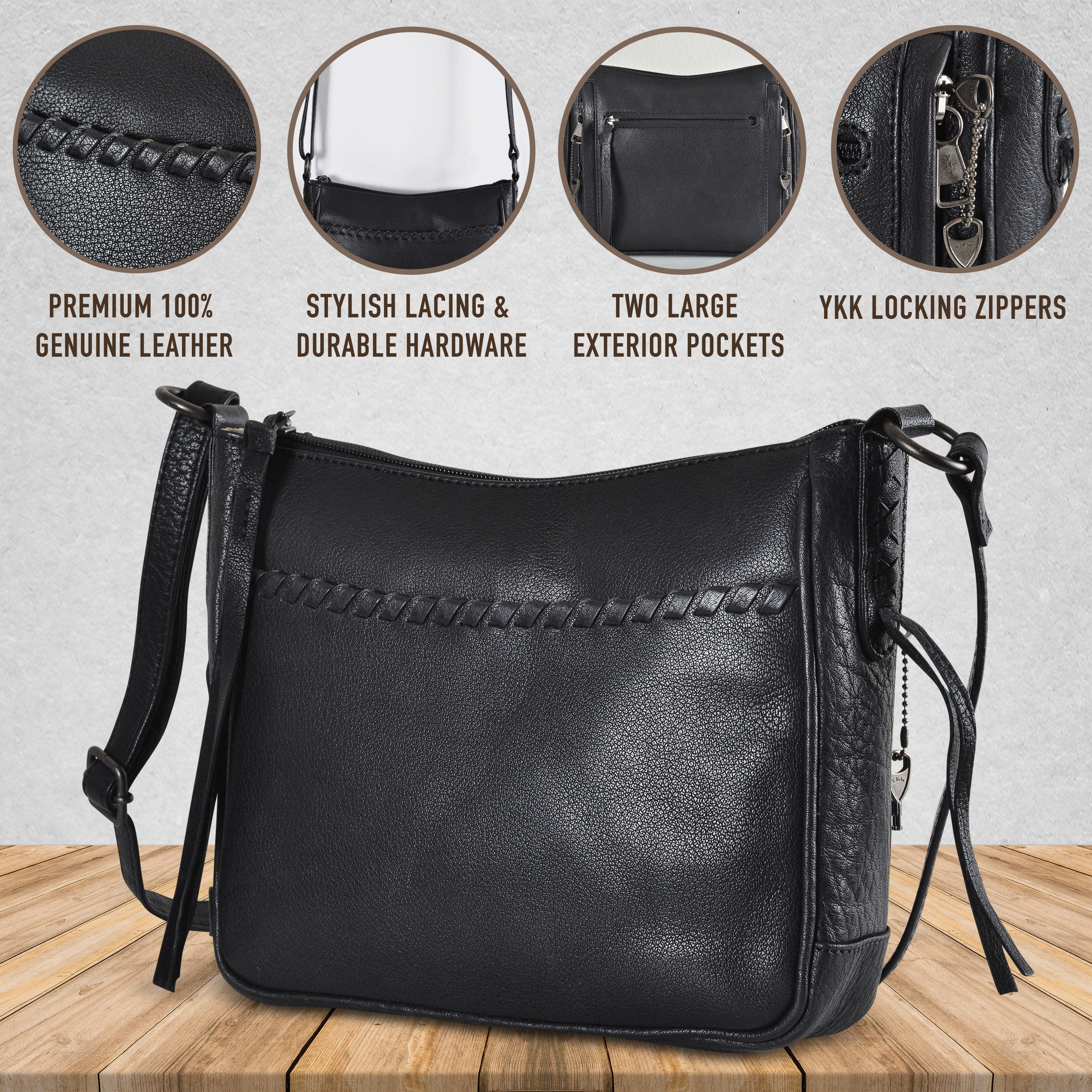 Concealed Carry Callie Leather Crossbody - Purse for glock - Lady Conceal - Concealed Carry Purse - conceal and cary purse for women - Locking Conceal and Carry Purse with Universal Holster for Handguns - Unique Hide Crossbody Gun and Pistol Bag - crossbody bag for concealed gun carry - Unique BLACK Callie Brynn Arched Crossbody gun bag - concealed carry crossbody Callie gun purse - concealed carry crossbody Callie leather gun purse with locking zipper - concealed carry purse for woman