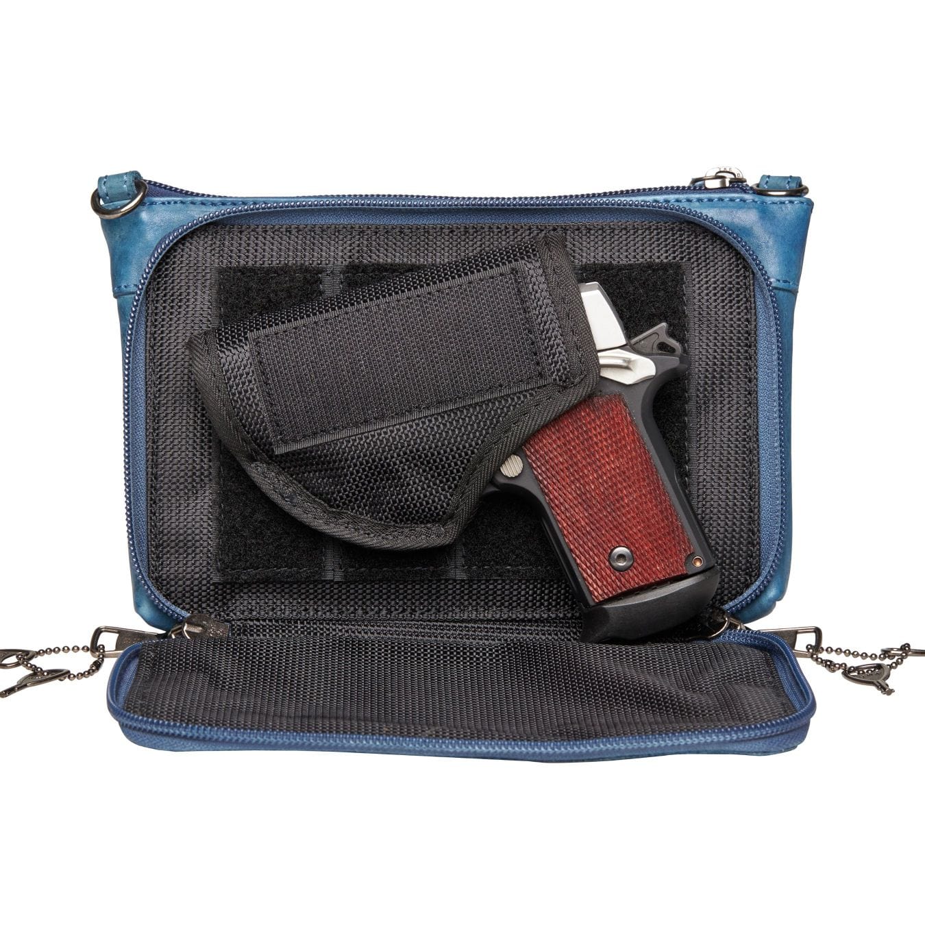 Lady Conceal Amelia gun purse, premium leather crossbody with universal CCW holster included