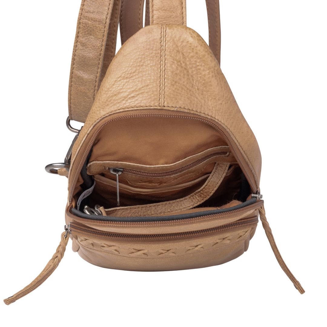 Concealed Carry Unisex Taylor Sling Leather Backpack by Lady Conceal