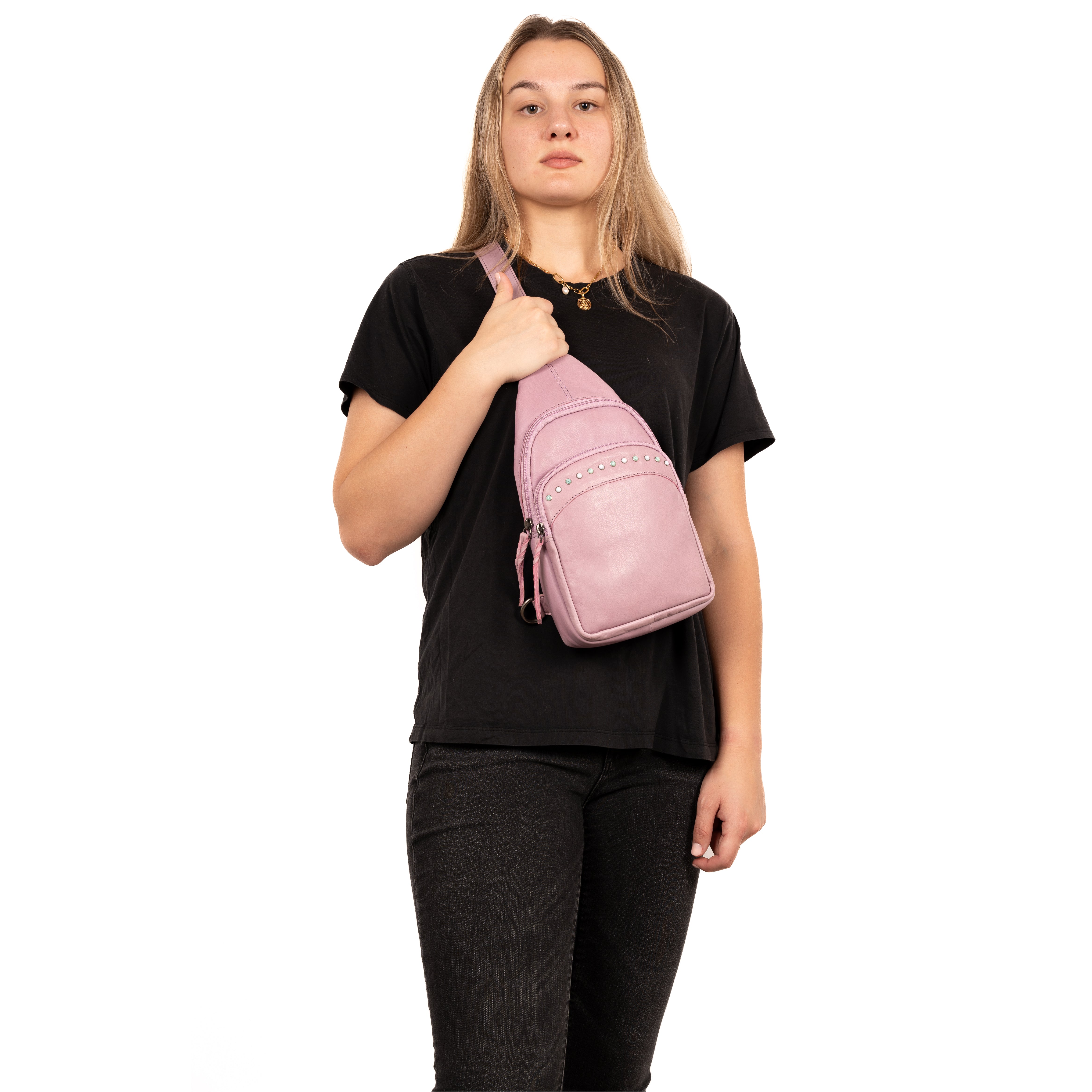 Concealed Carry Haven Sling Leather Backpack by Lady Conceal - Jeweled Leather Backpack - Wholesale concealed carry for your store