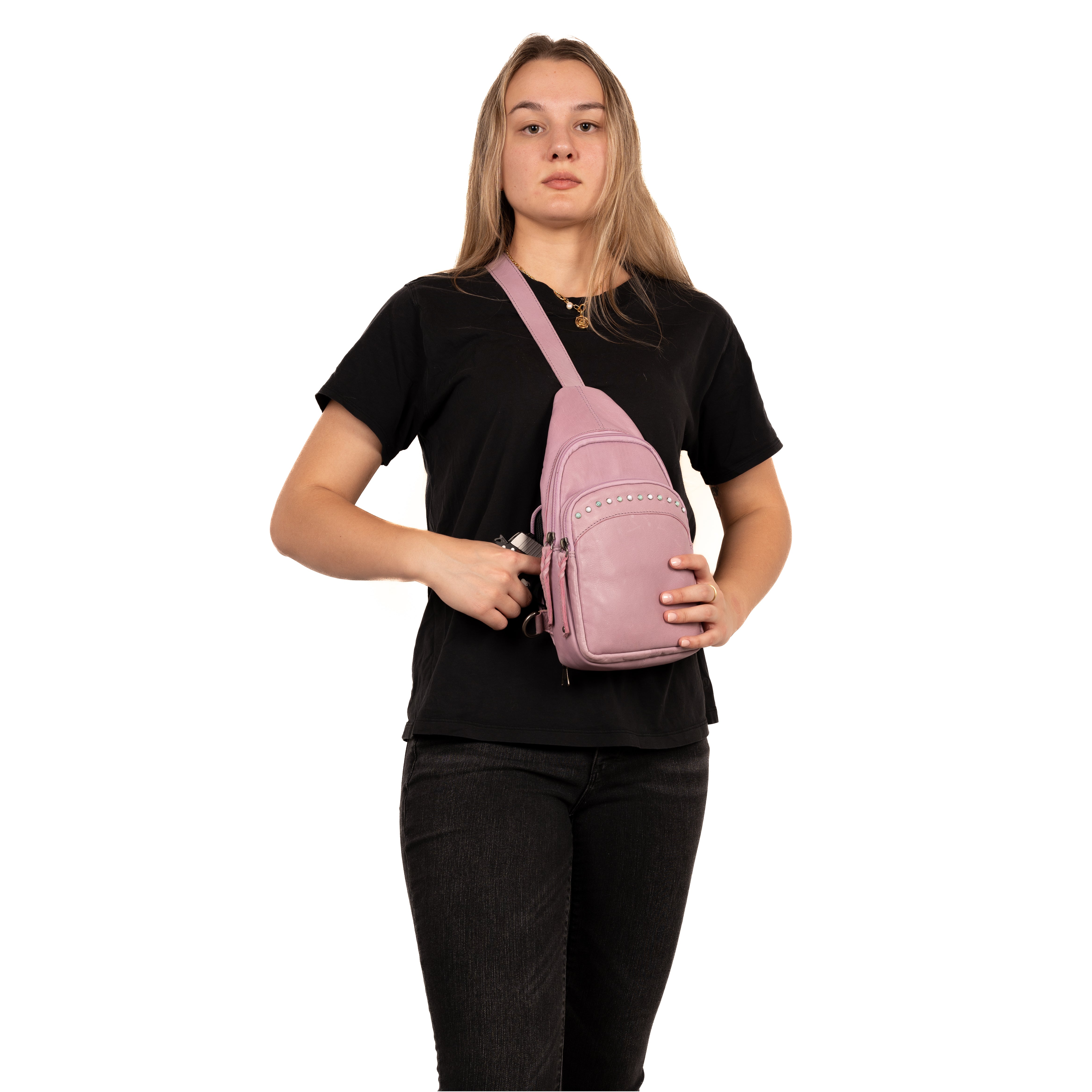 Haven Gun Backpack – CCW Sling with Universal Holster and Adjustable Strap Lady Conceal Haven Sling – Tactical CCW Leather Bag