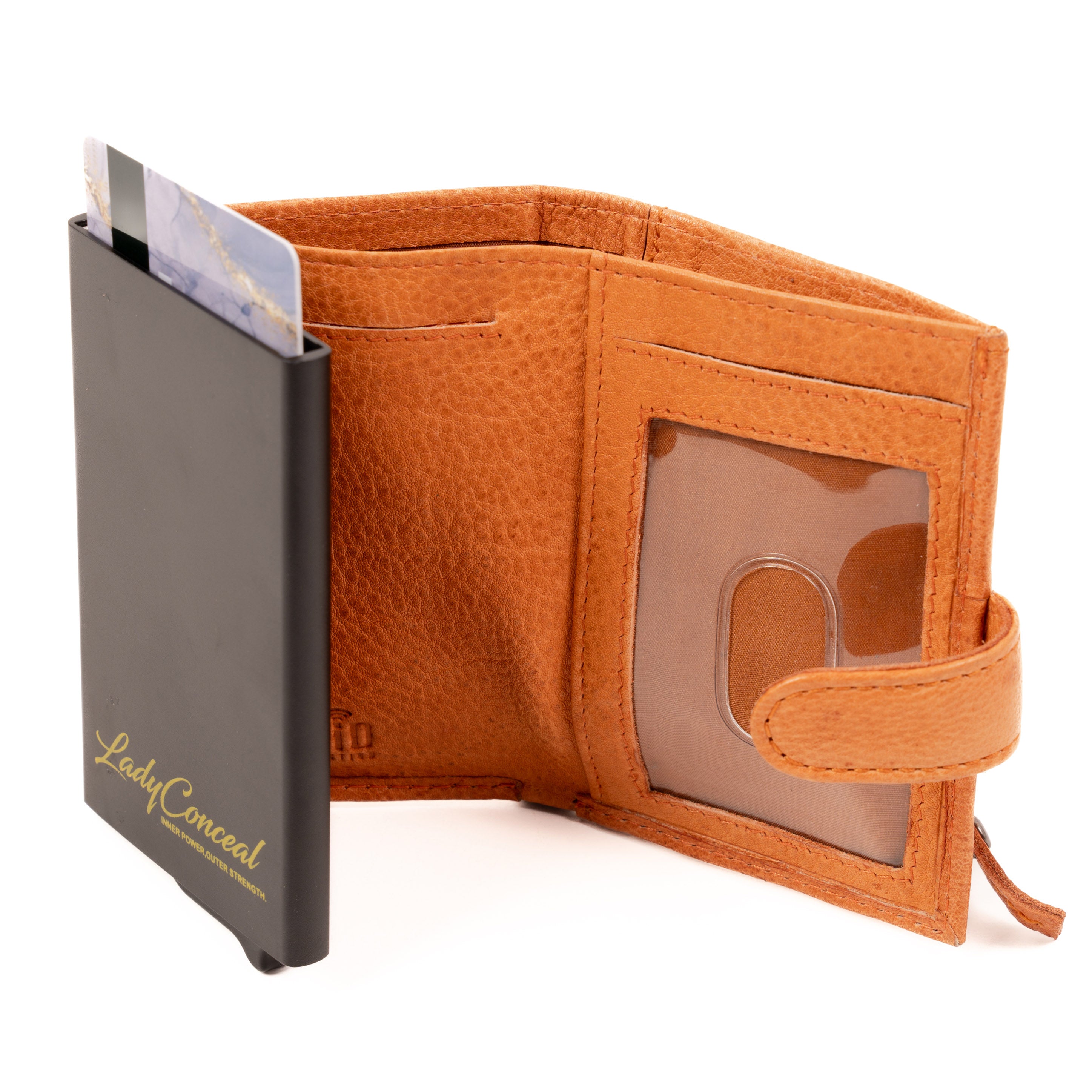 RFID Leather Wallet by Lady Conceal – Nova Pop-Up Style with 8-Card Capacity, Coin Pouch, ID Slot – Wholesale Ready