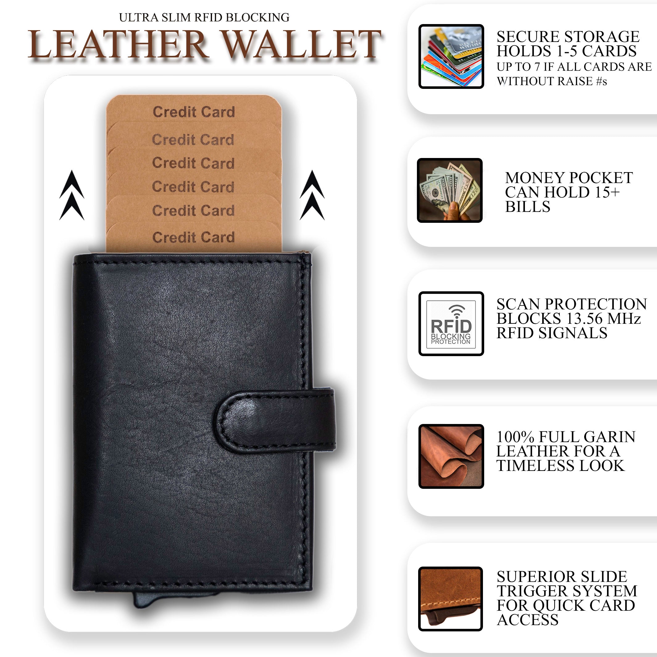 Lady Conceal Nova Wallet – Sleek RFID Leather Wallet with spring-loaded card ejection, coin zip, and pocket-ready size
