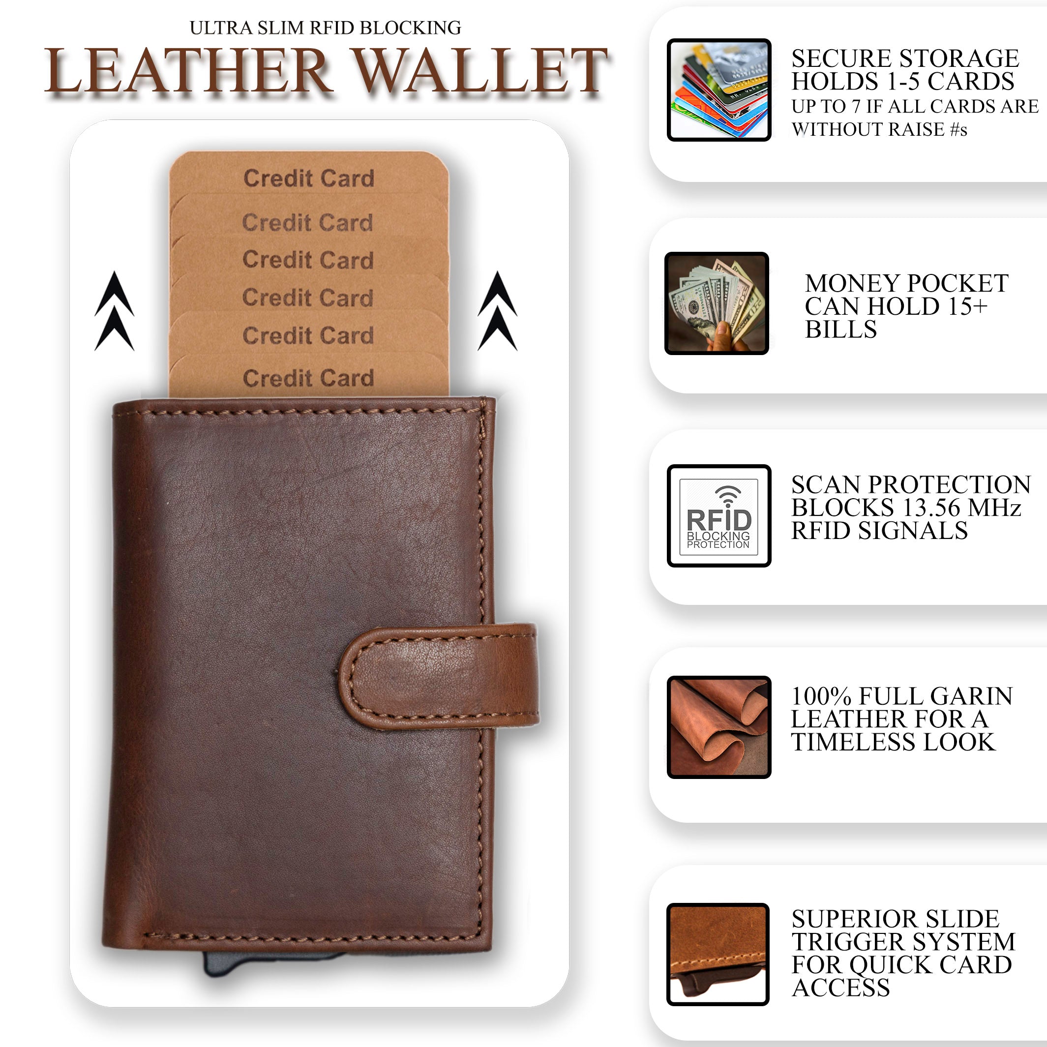 RFID Leather Card Wallet – Lady Conceal Nova Auto Pop-Up with Coin Pocket, ID Window, and Bill Holder – Wholesale
