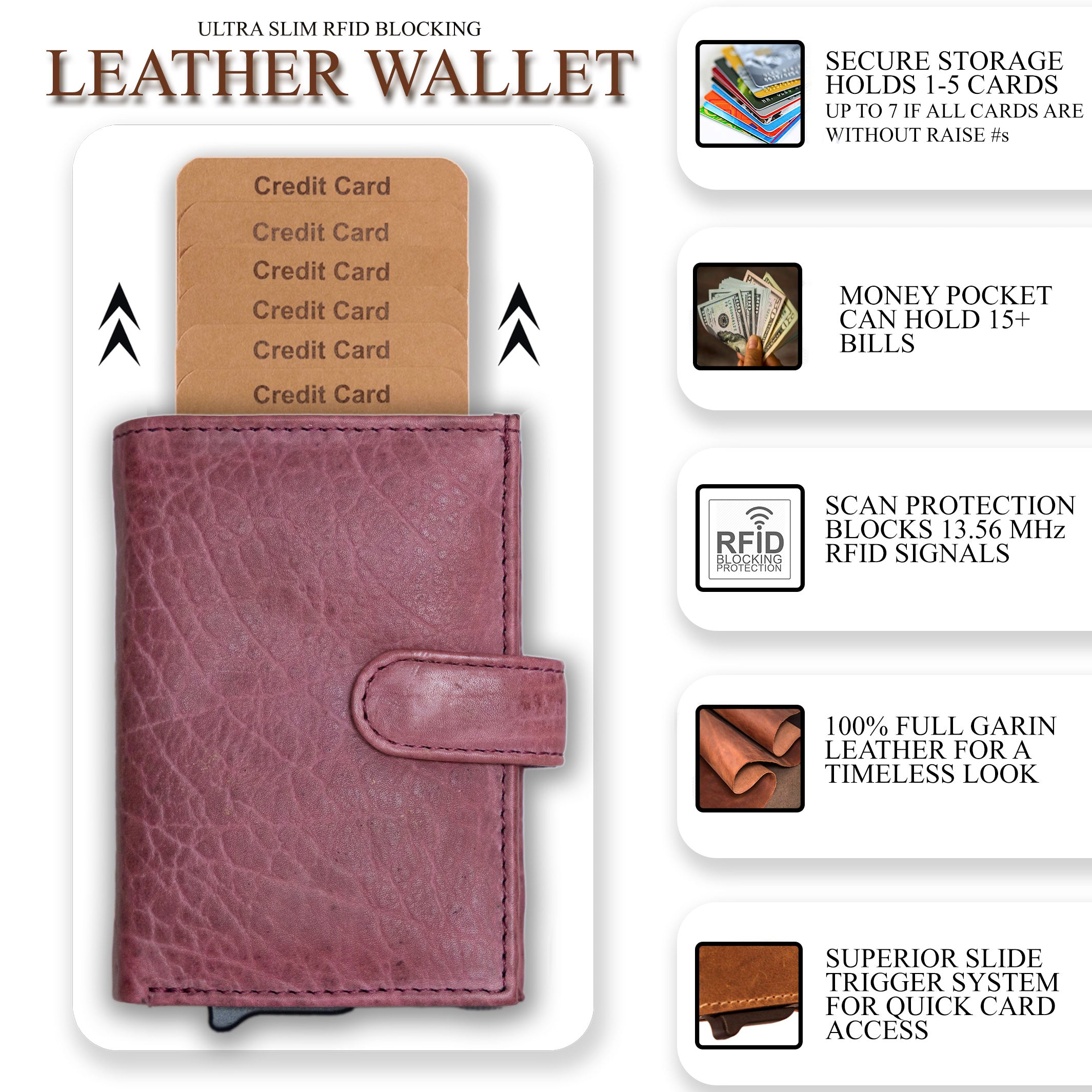 Lady Conceal Nova Wallet – Leather RFID Wallet with Fan Release, 8-Card Slots, ID Window, and Secure Coin Pocket