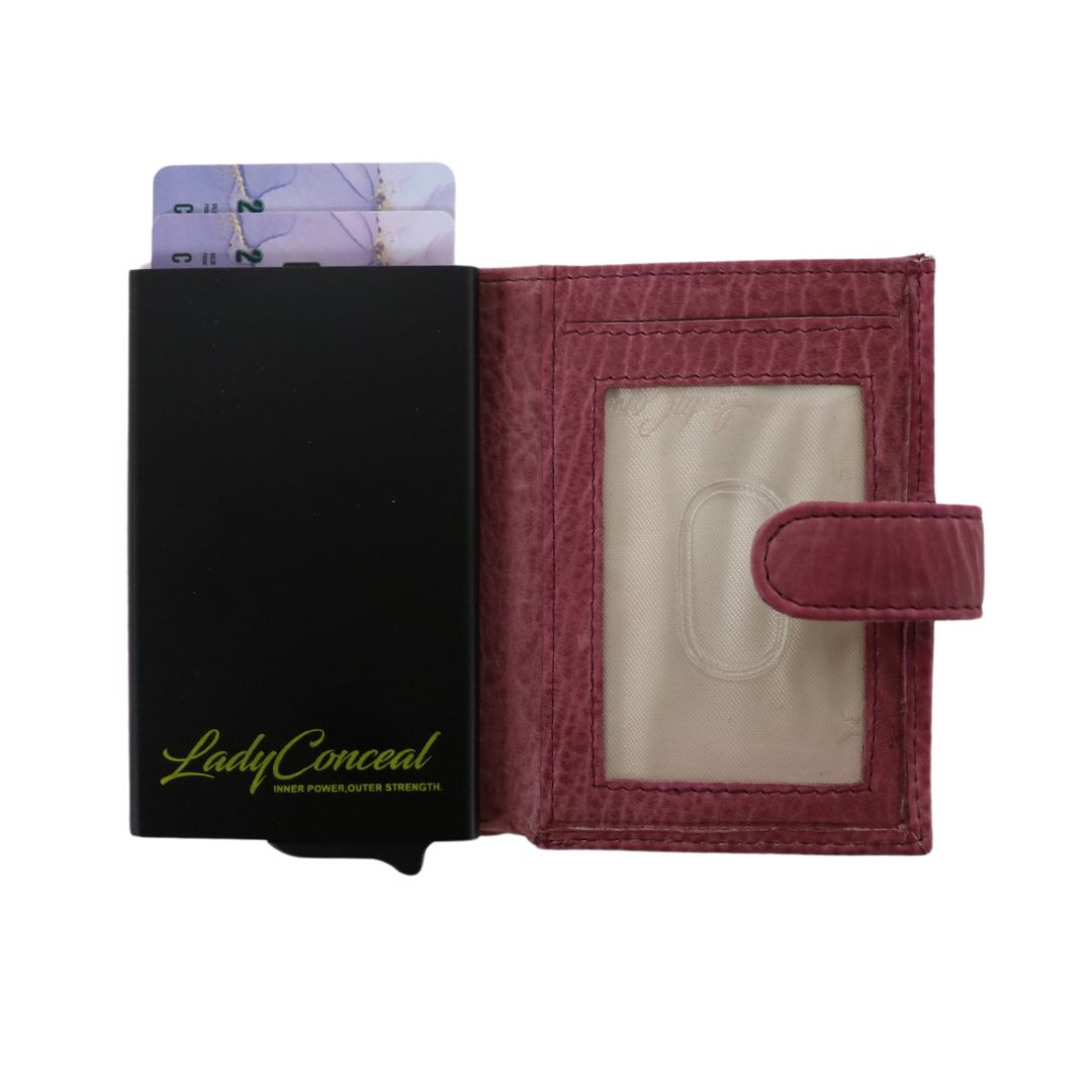 Lady Conceal Auto Pop-Up Wallet – RFID Leather with Card Fan System, Coin Pocket, ID Window – Wholesale Seller