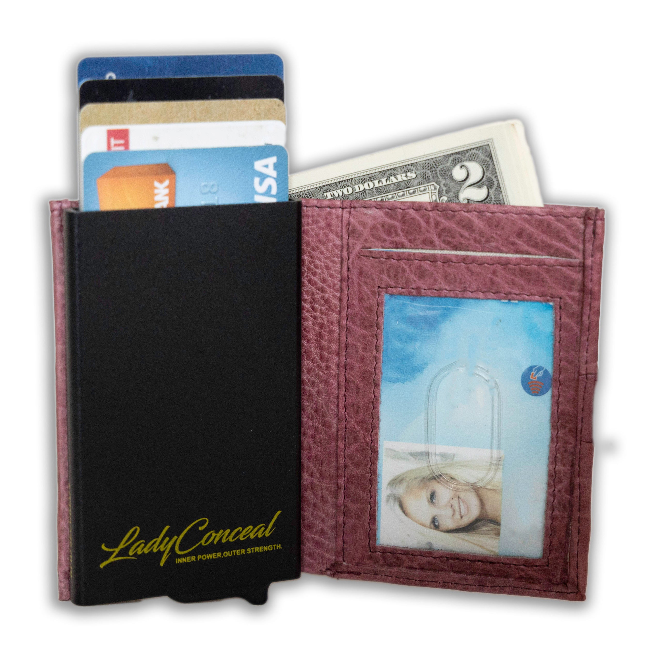 RFID Leather Wallet by Lady Conceal – Nova Pop-Up Style with 8-Card Capacity, Coin Pouch, ID Slot – Wholesale Ready