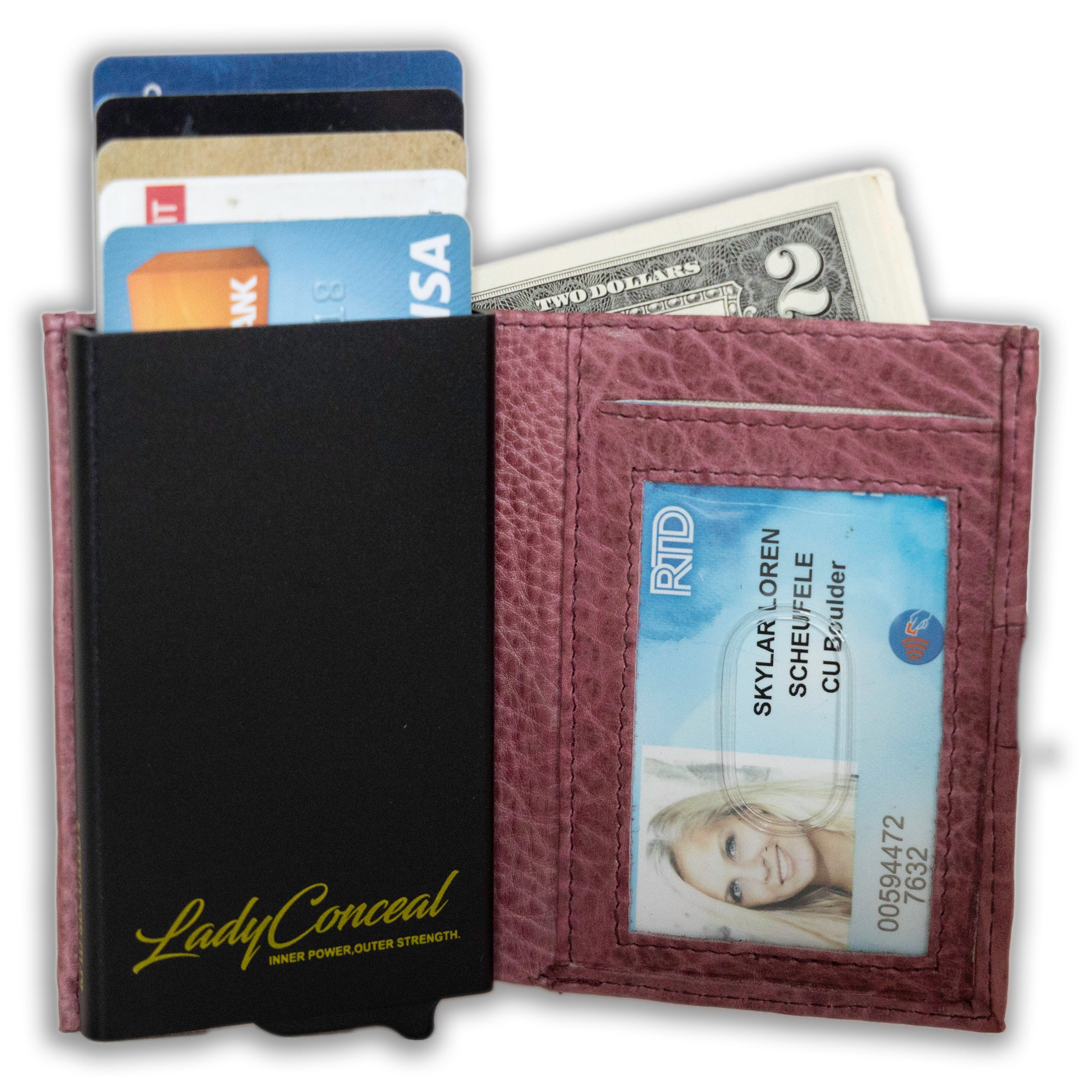 RFID Wallet by Lady Conceal – Nova Leather Auto Pop-Up Design, Zippered Coin Pouch, Minimalist EDC Size
