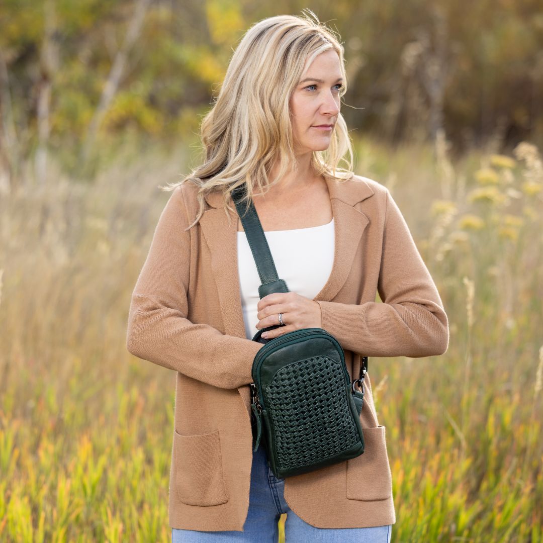 Concealed Carry Bristol Sling Leather Backpack by Lady Conceal