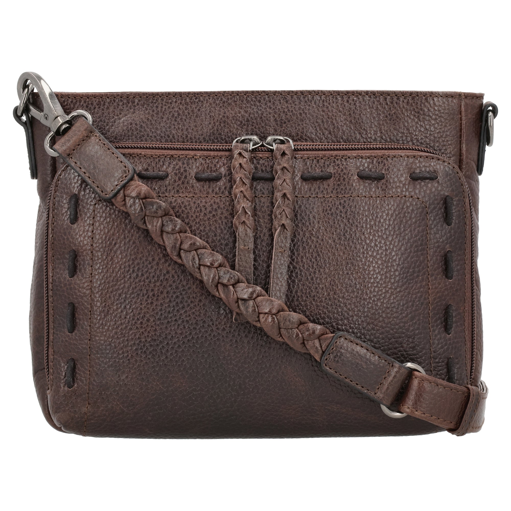 Zoe buffalo leather concealed carry crossbody with locking gun pocket and RFID organizer for tactical everyday carry
