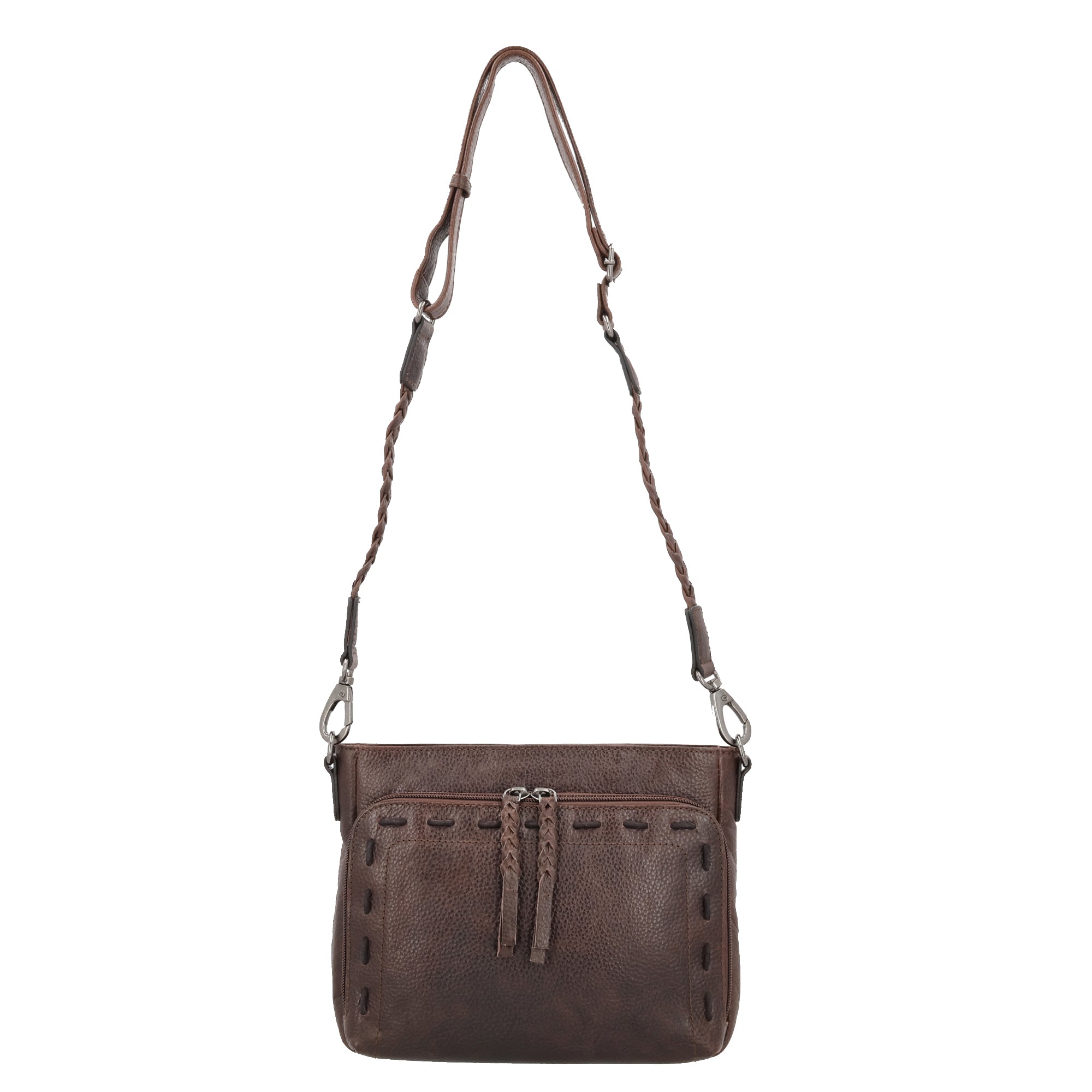 Concealed carry leather crossbody for women with braided strap, RFID card slots, and YKK locking concealment, Lady Conceal Wholesale