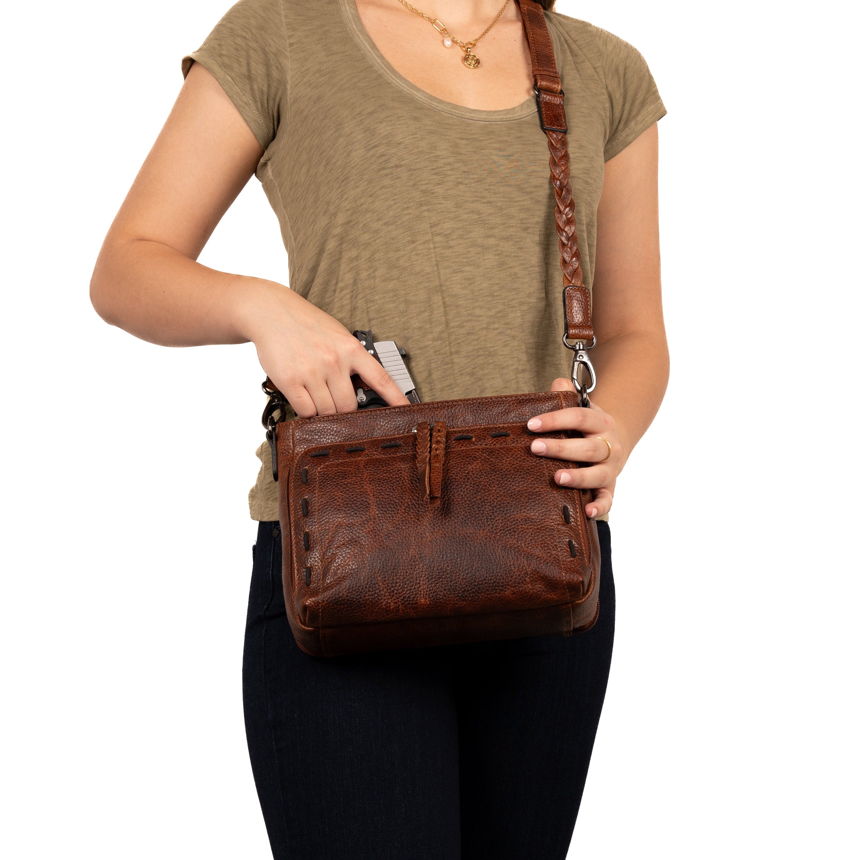 Crossbody CCW purse - RFID organizer, locking holster pocket, firearm instructors’ choice - Lady Conceal Drop Shipping and Dealer