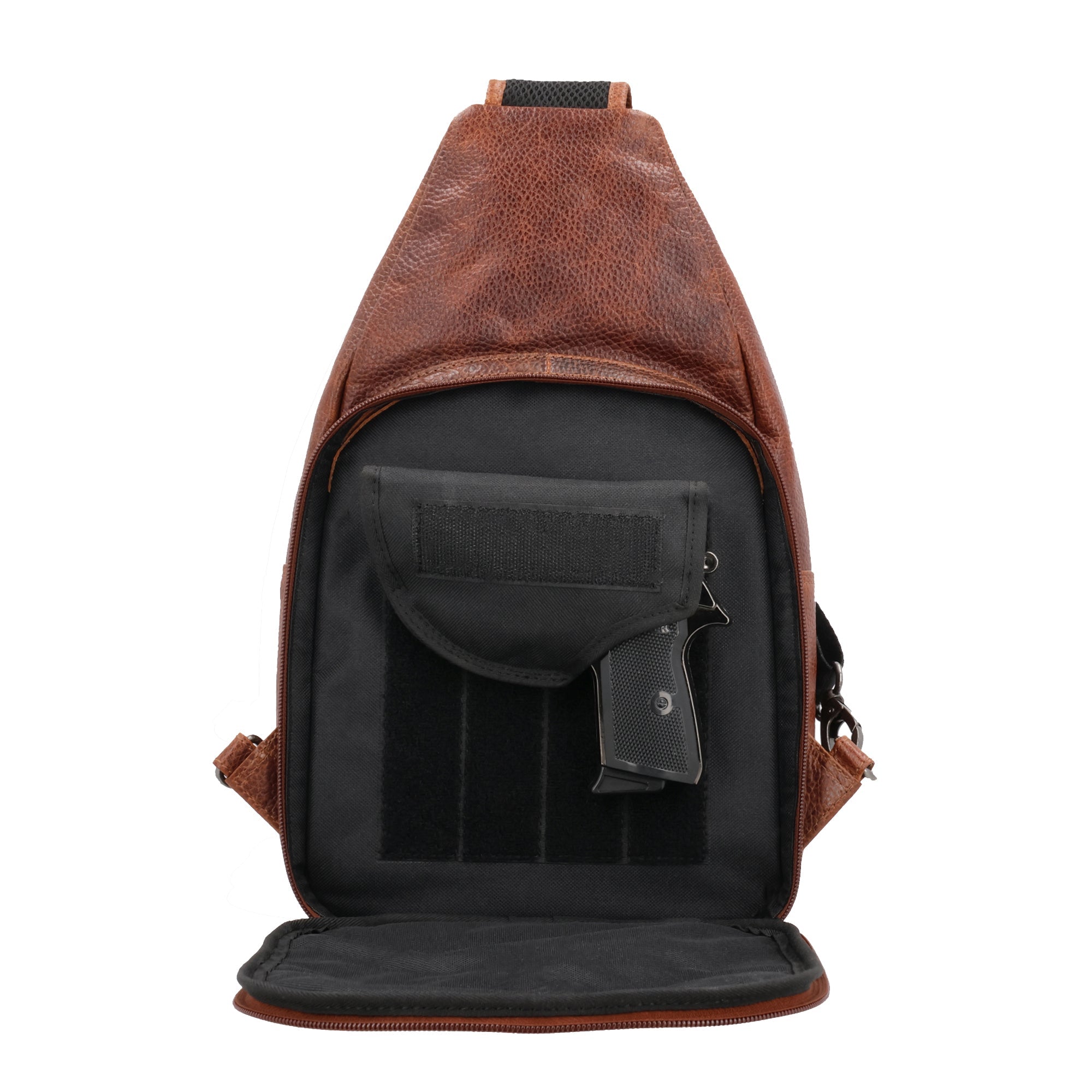 Self Defense Concealed Carry Sling by Lady Conceal, Buffalo Leather, Grayson Style, Firearm Instructor, Gun Store Supplies