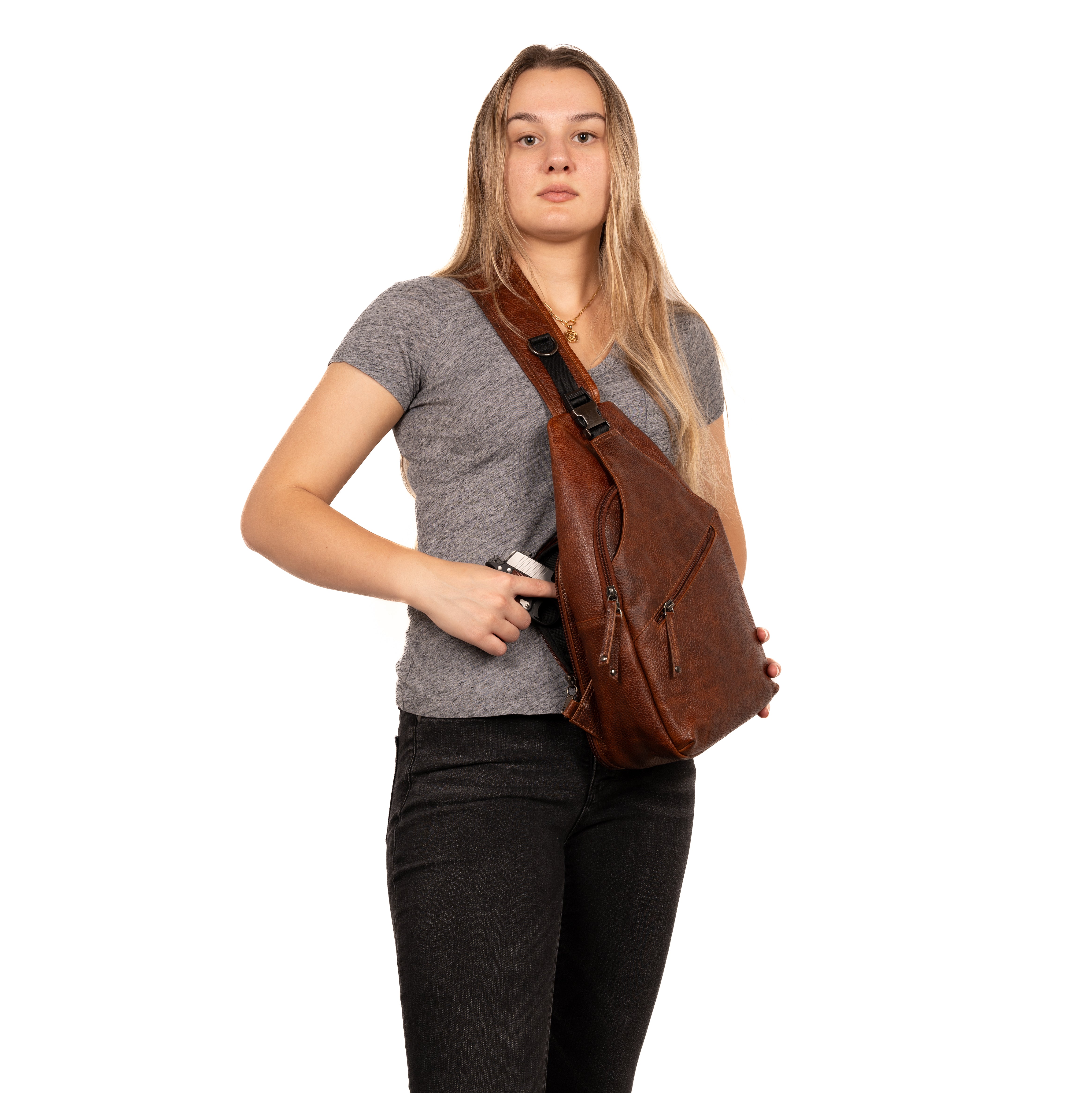 Lady Conceal CCW Buffalo Sling, Grayson Edition, Locking Holster, Gun Storage, Firearm Instructor, Shop, Lady Conceal Stock
