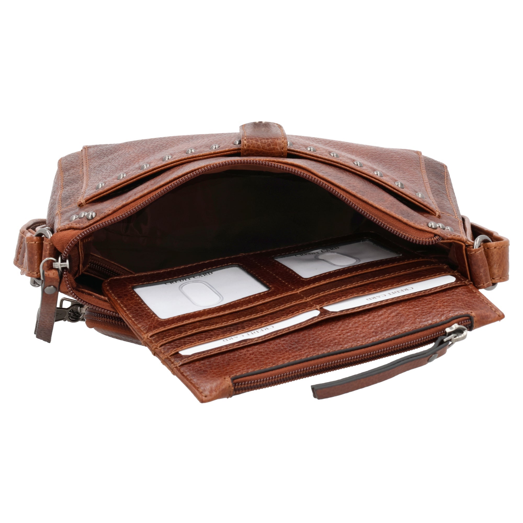 Lady Conceal Wholesale Leah Crossbody for Catalogs – RFID Buffalo Leather Purse with Gun Access – Conceal Carry Brand