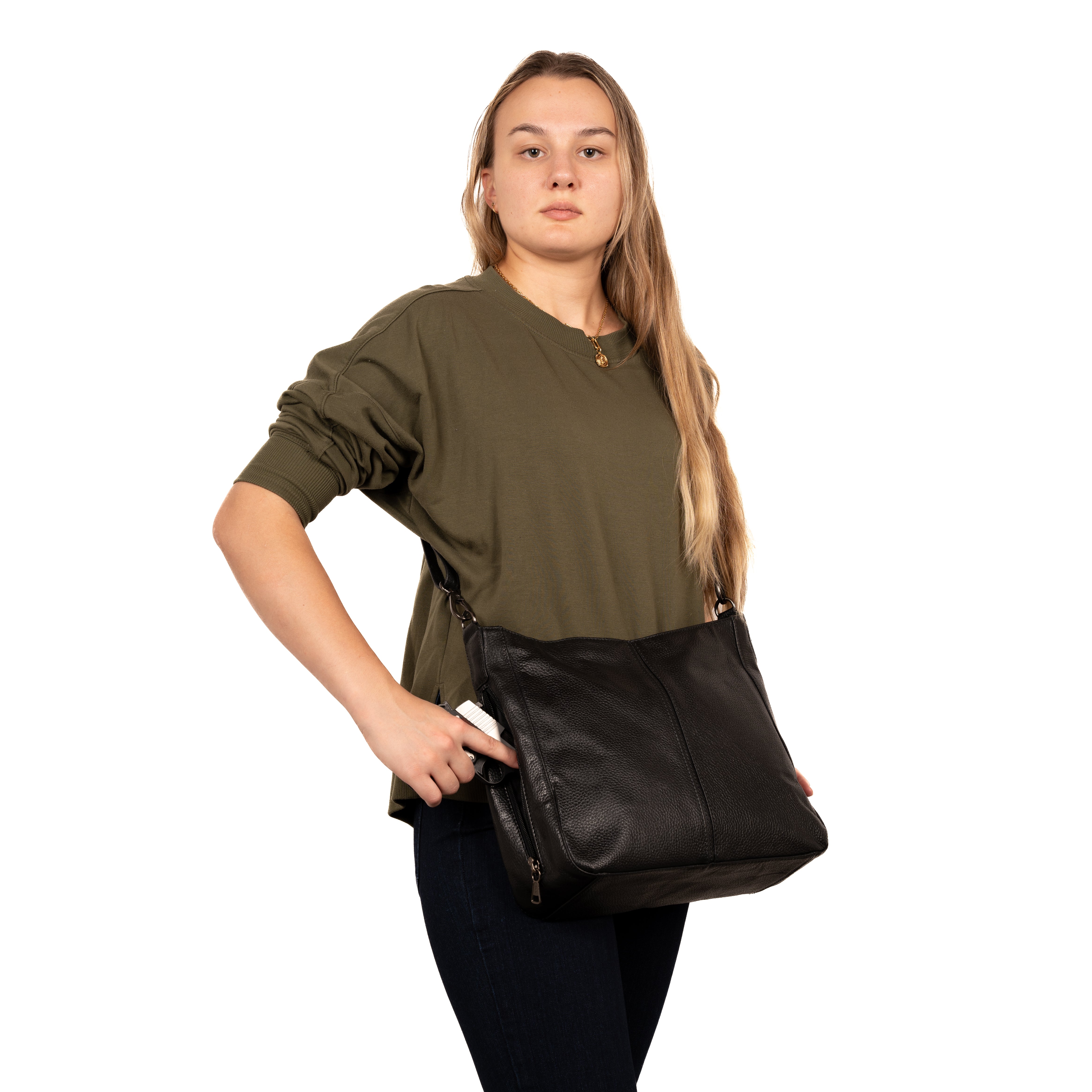 Concealed Carry Hobo Bag – Ava Buffalo Leather with Chain Strap for Gun Stores and Tactical Sellers