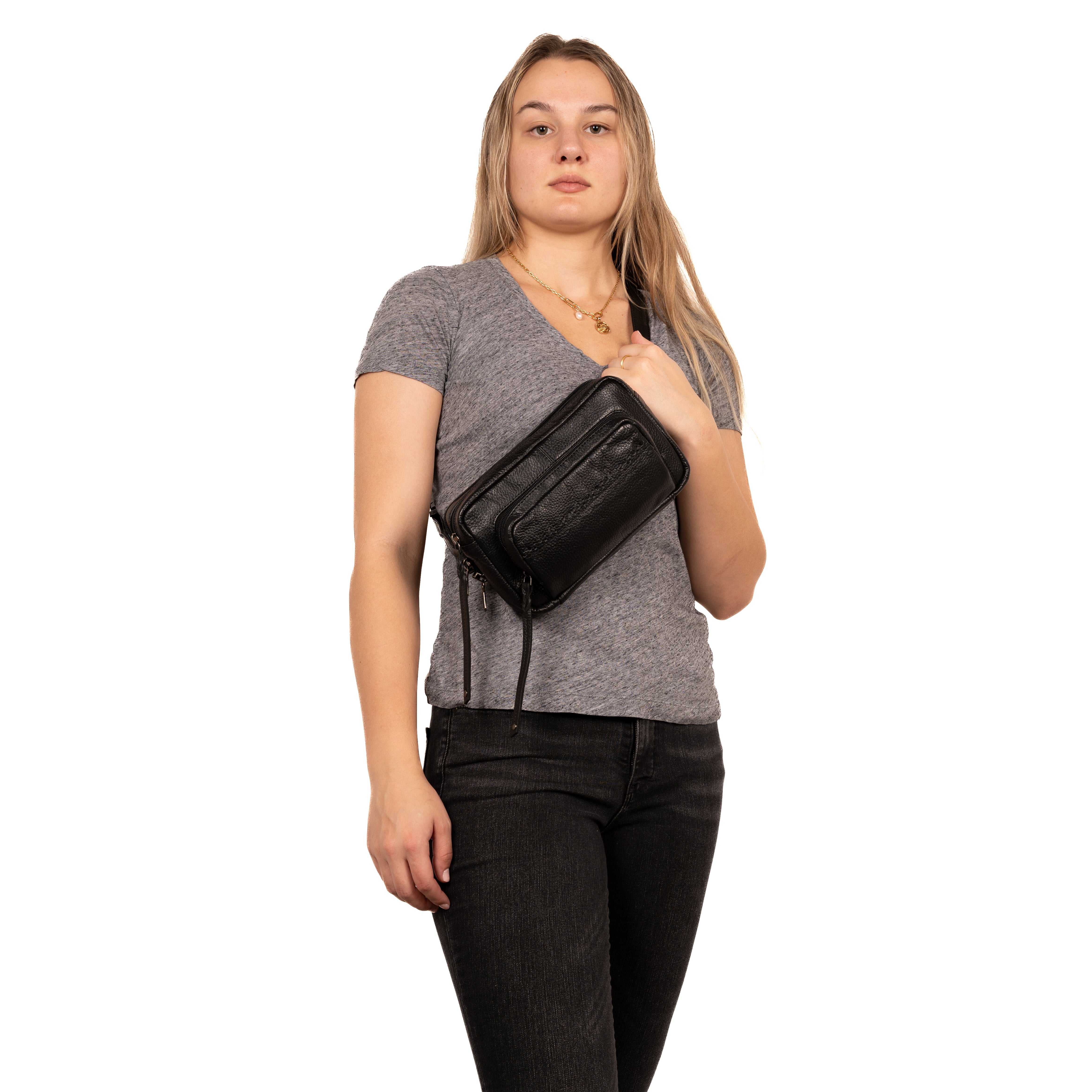 Concealed Carry Laney Buffalo Belt Bag by Lady Conceal - Firearm Belt Bag for Women and Men -Tactical Leather Pistol Crossbody - Anti Theft Locking Bag with Universal Holster - Handgun Leather CCW Velcro