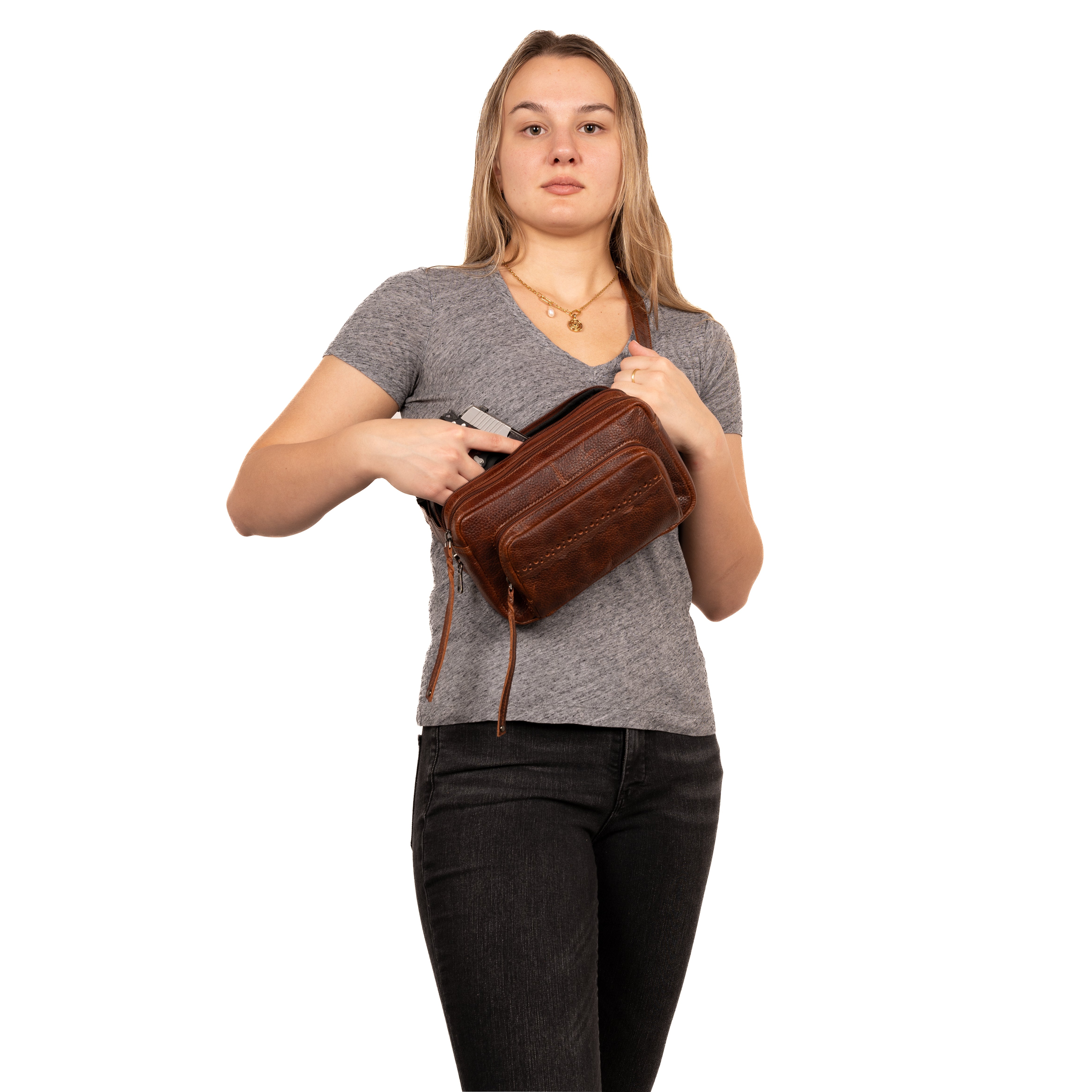Concealed Carry Buffalo Leather Belt Bag - Firearm Belt Bag for Women and Men -Tactical Leather Wholesale Supplies - Anti Theft Locking Bag
