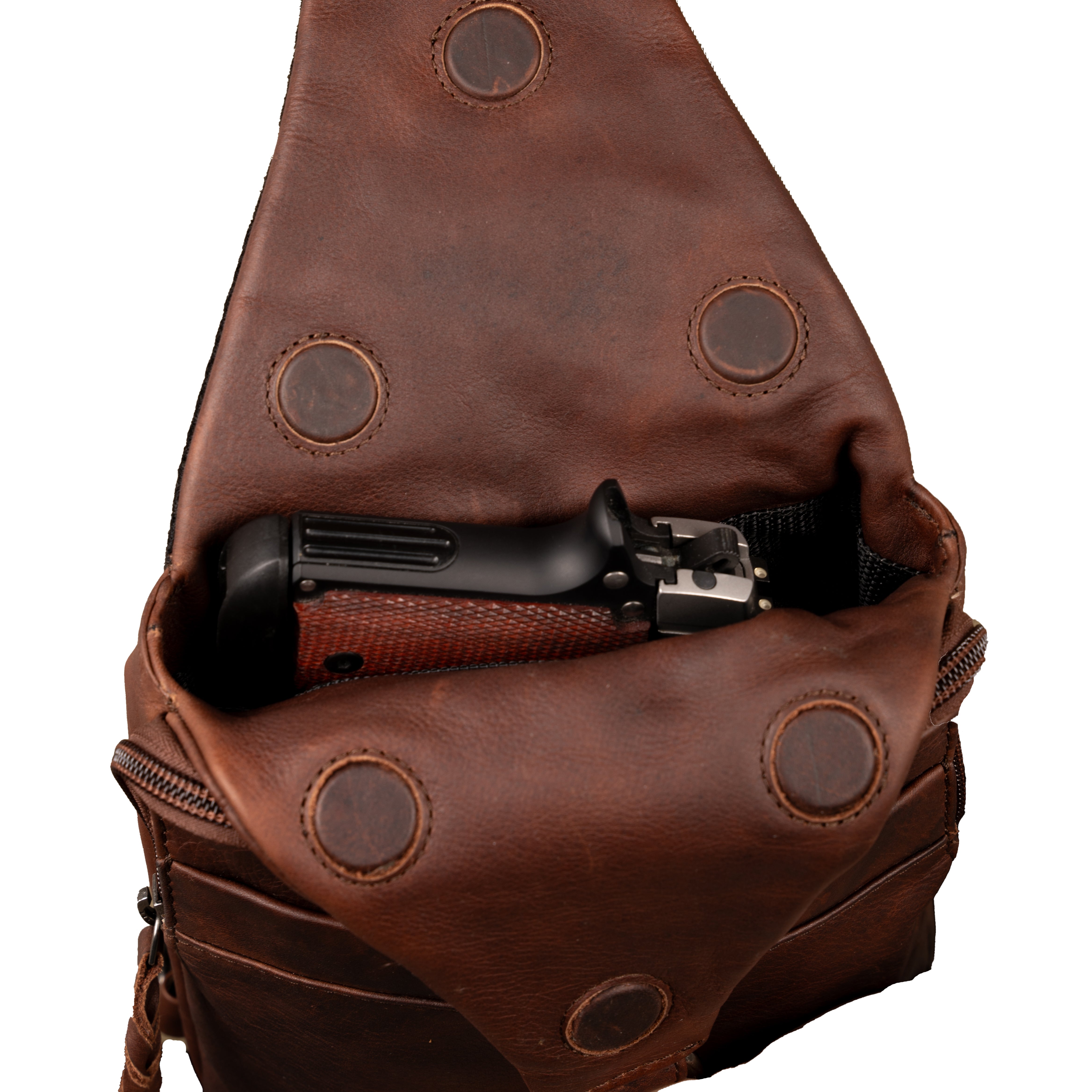Leather Concealed Backpack – Lady Conceal Dakota Unisex Sling for Tactical and Conceal Carry Retail