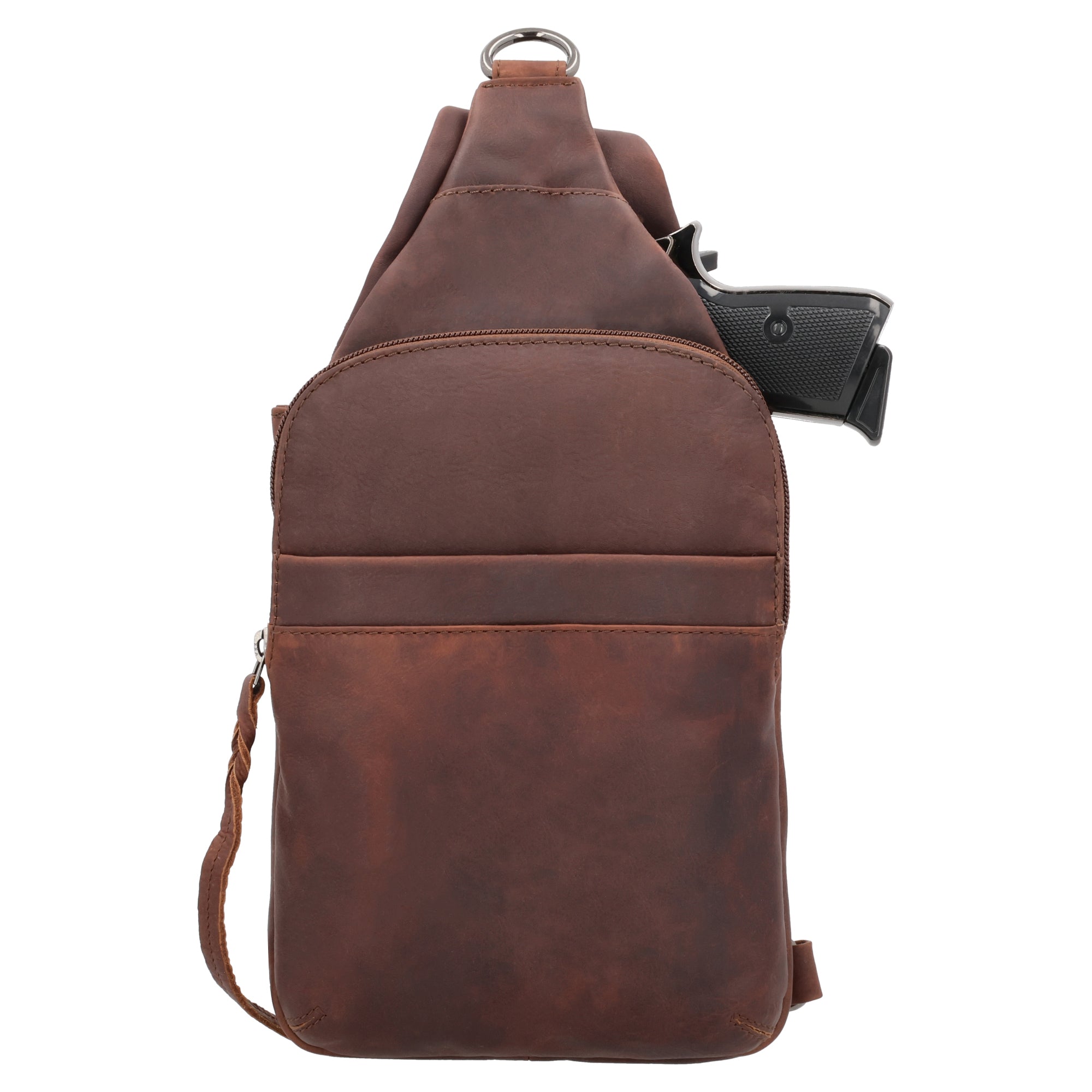 Lady Conceal Dakota Sling – Concealed Leather Backpack with Zipper Closures and Phone Storage Pocket