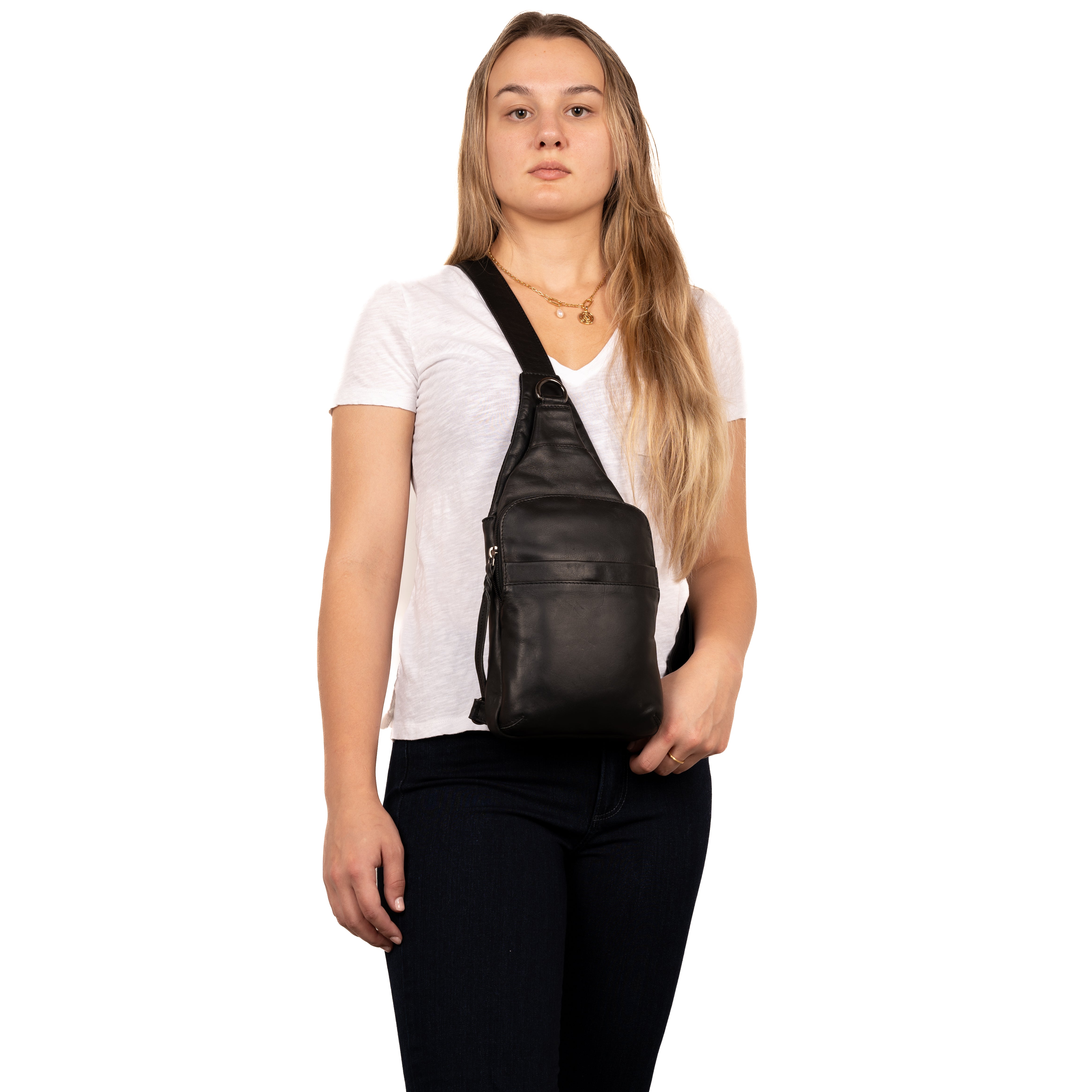 Lady Conceal Dakota Sling Bag – Unisex Vertical Conceal Backpack with Fast Access and Gunmetal Hardware