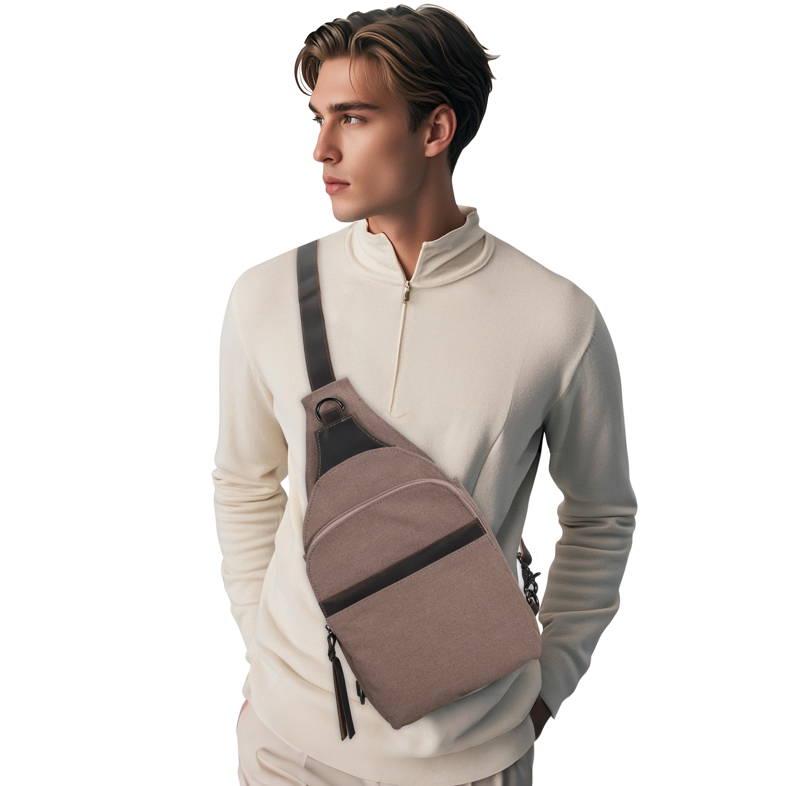 Unisex Canvas with leather Trim Dakota Concealed Carry Light Brown