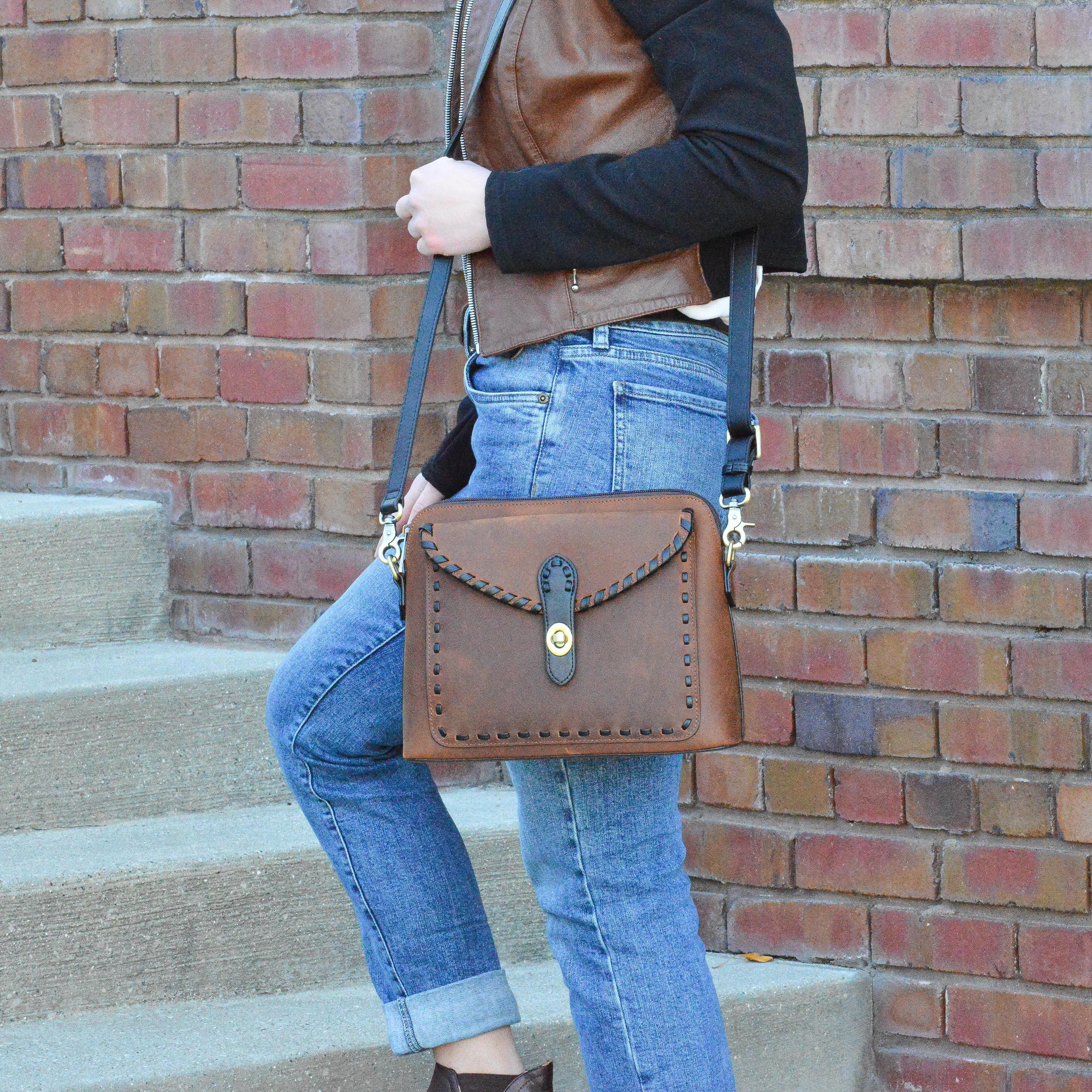 Concealed Carry Evelyn Leather Crossbody - Lady Conceal - soft leather shoulder bags for women's - crossbody bags for everyday use - most popular crossbody bag - crossbody bags for guns - crossbody handgun bag - Unique Hide Purse - Conceal Carry Western Purse - Stylish Carry Evelyn Leather Bag - Bag for Conceal Carrying Women - - Gun Bag for Women