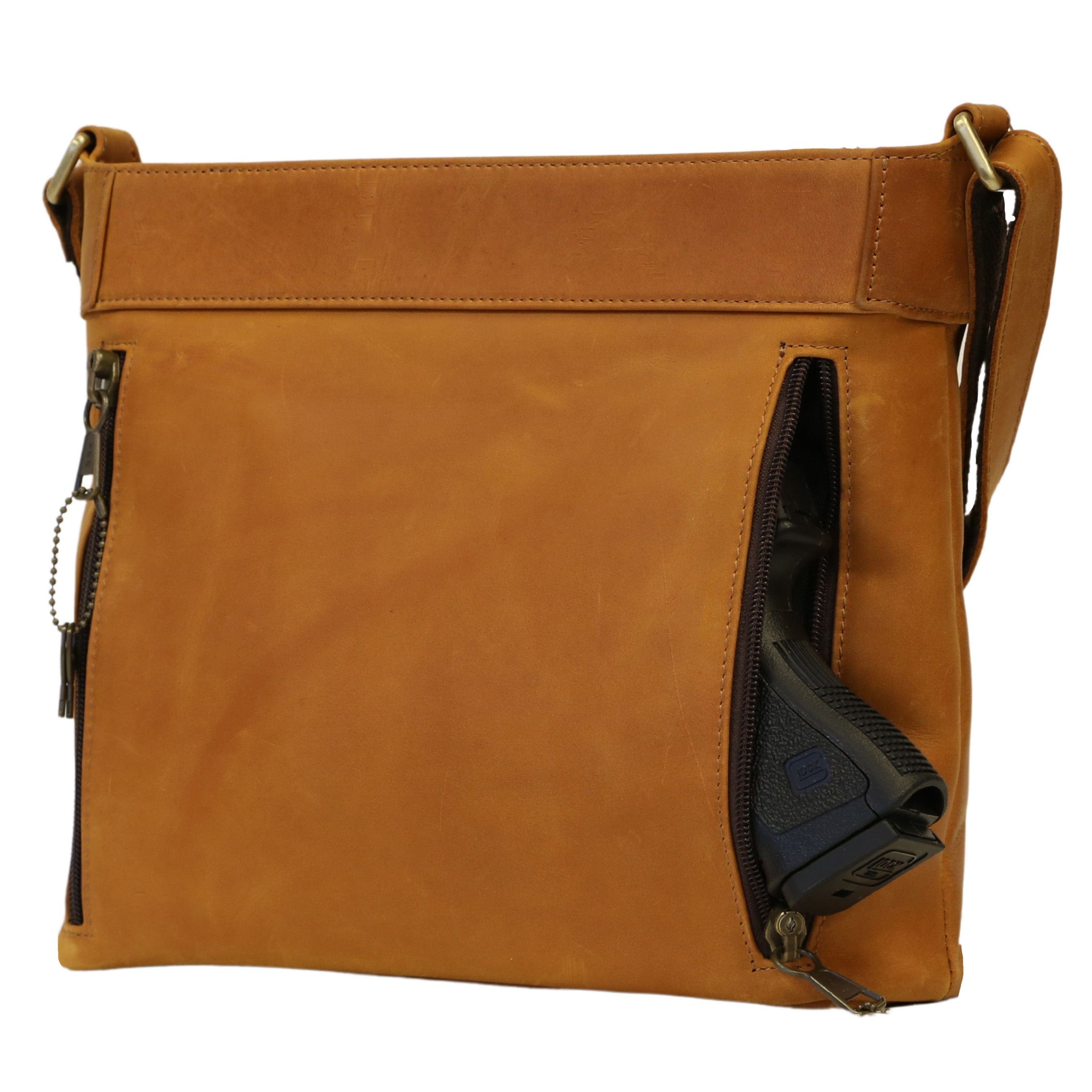 Concealed Carry Delaney Leather Crossbody - Locking Crossbody for Pistol - Designer Concealment Crossbody bag- Discreet Conceal and Carry Crossbody for Women - Designer Leather Crossbody CCW Bag - Locking Conceal and Carry Purse with Universal Holster for Handguns - Best Crossbody for Concealed Carry
