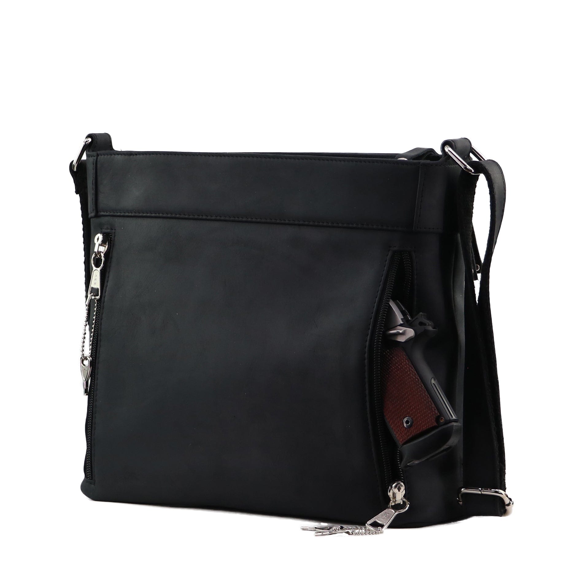 Concealed Carry Delaney Leather Crossbody - Locking Crossbody for Pistol - Designer Concealment Crossbody bag- Discreet Conceal and Carry Crossbody for Women - Designer Leather Crossbody CCW Bag - Locking Conceal and Carry Purse with Universal Holster for Handguns - Best Crossbody for Concealed Carry